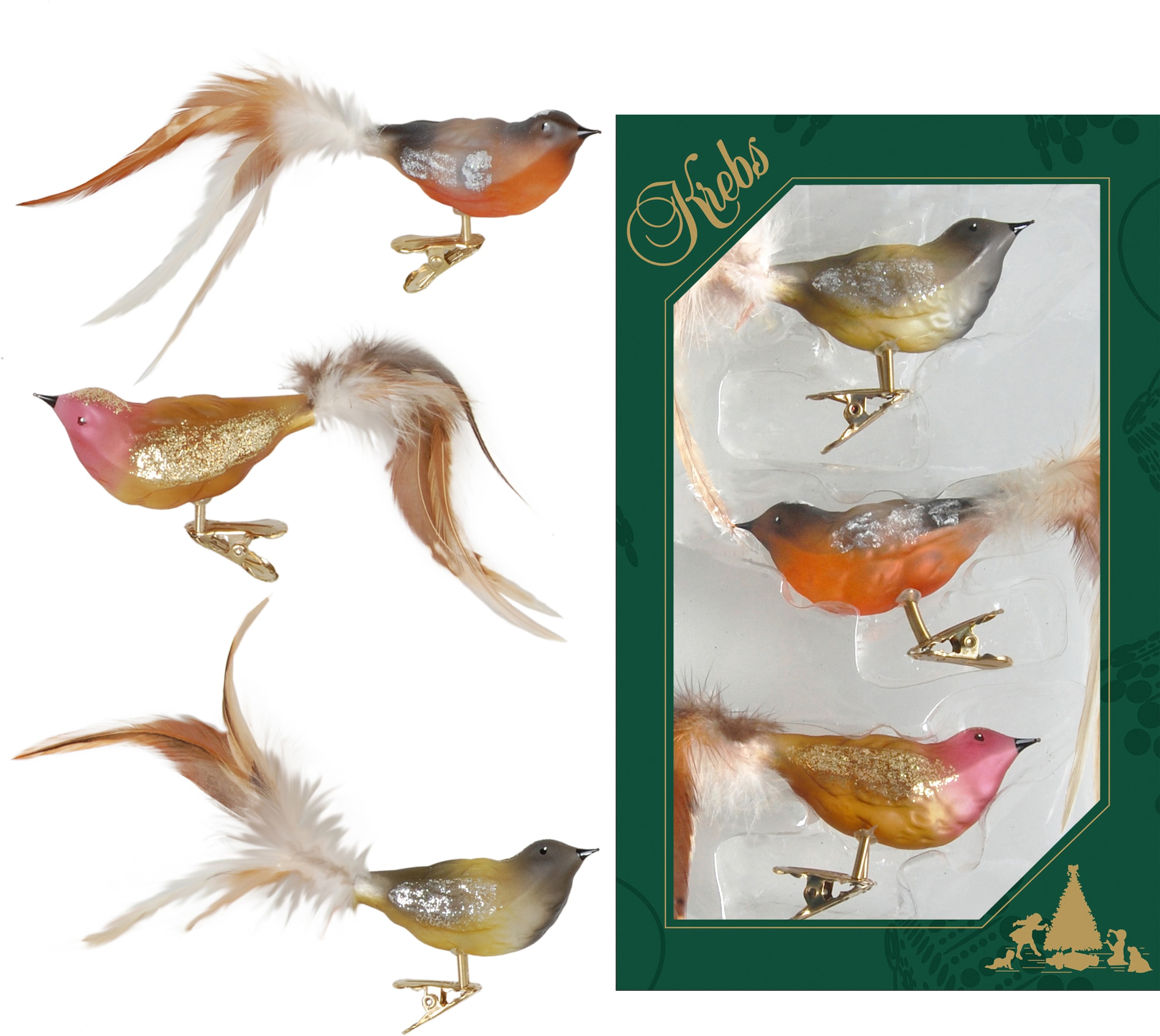 Weihnachtsbaumklammer Vogelsortiment »CBK80868, tlg.), Lauscha Krebs online Glas Weihnachtsdeko, Christbaumschmuck«, 3 (Set, kaufen