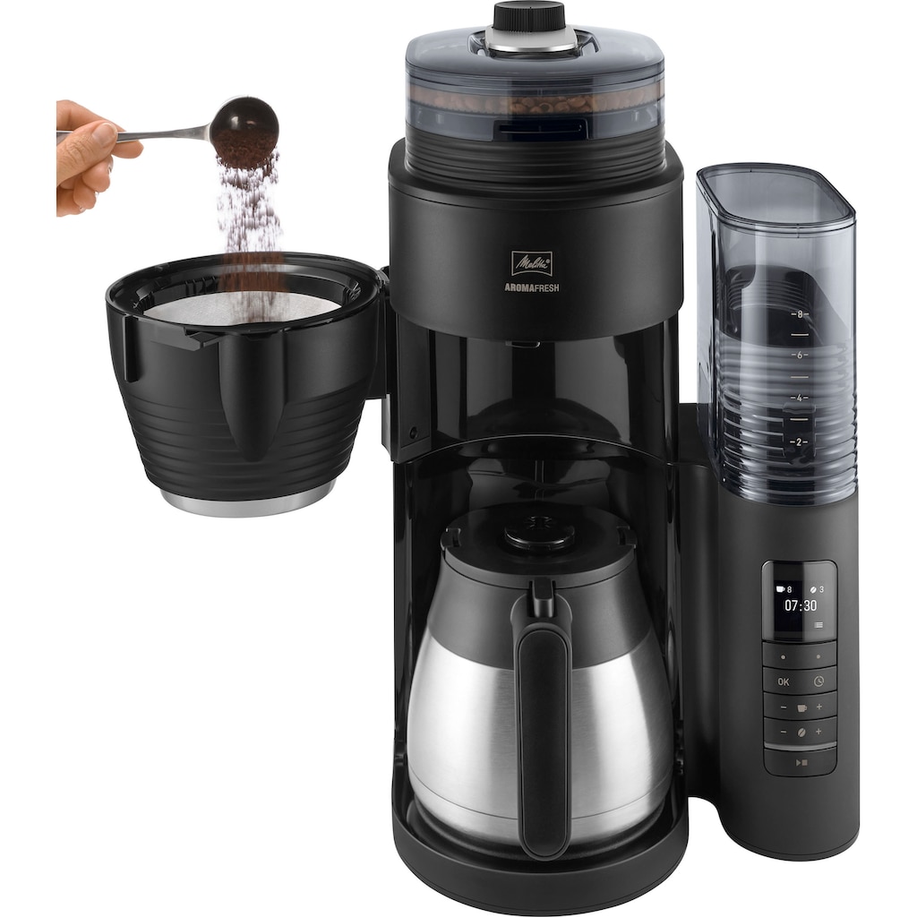 Melitta Kaffeemaschine mit Mahlwerk »AromaFresh Therm Pro X 1030-12 schwarz-silber«, 1 l Kaffeekanne, Papierfilter, 1x4