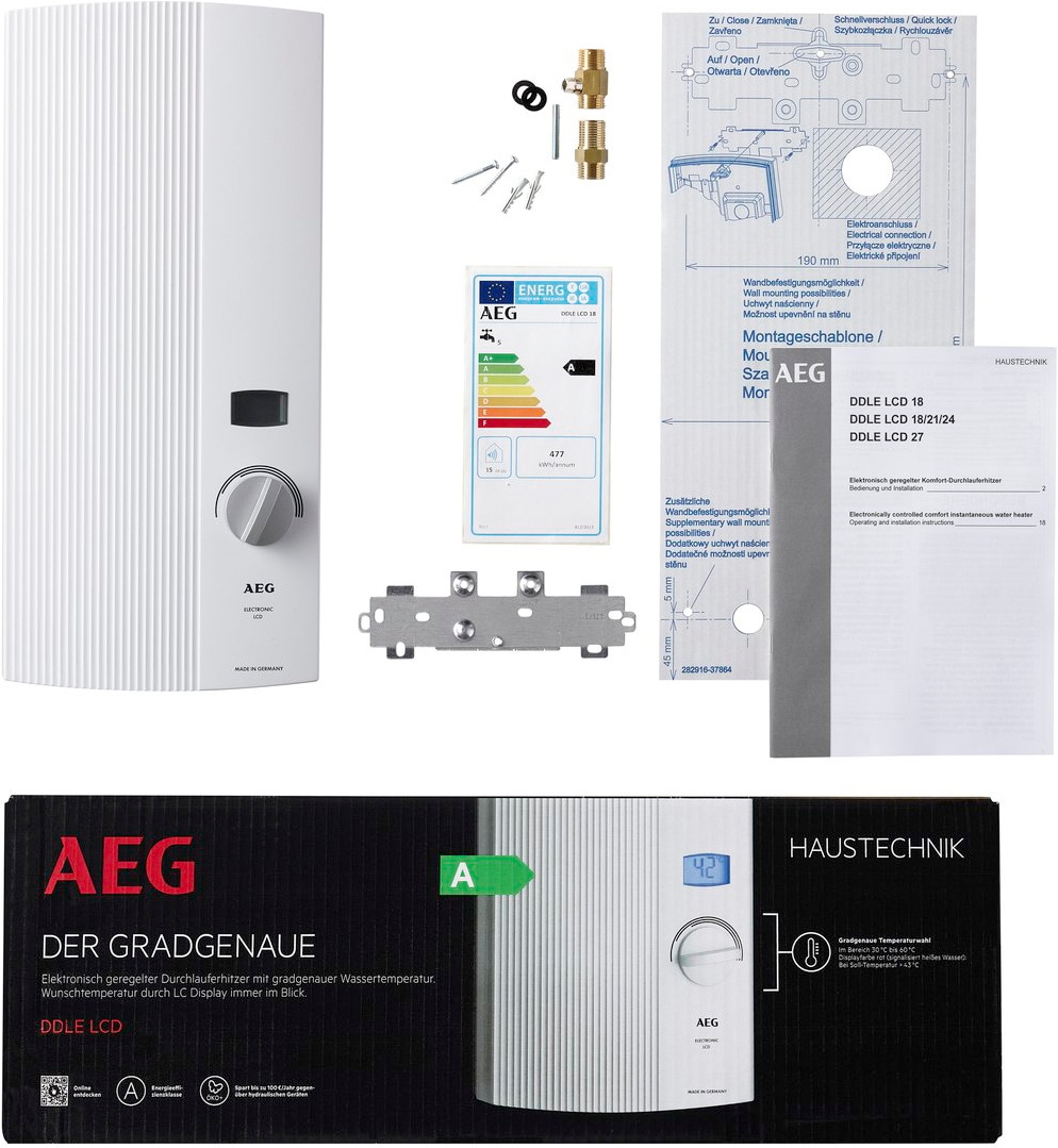 AEG Haustechnik Komfort-Durchlauferhitzer »DDLE LCD 18 kW, gradgenaue Temperaturwahl« konstante Warmwassertemperatur mit LC-Display