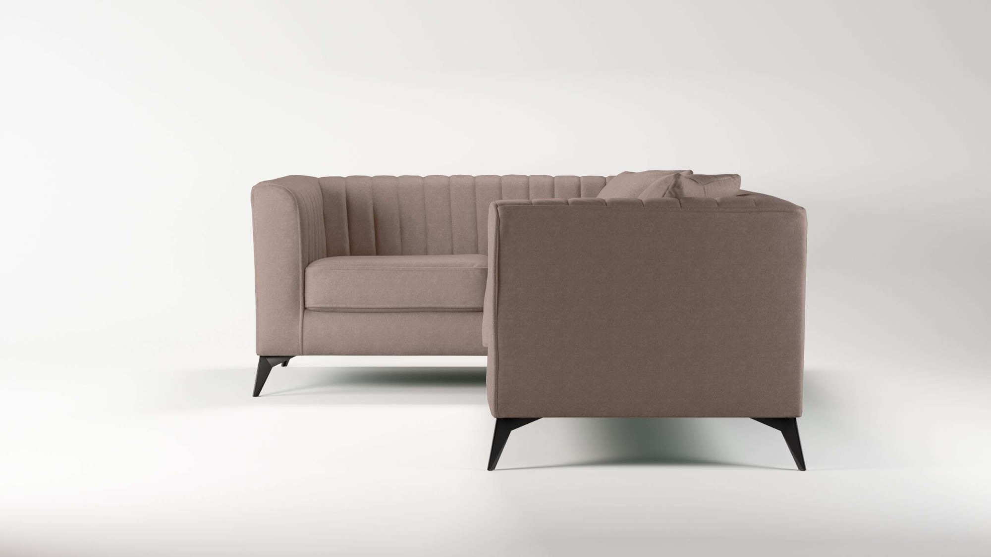 Places of Style Ecksofa »MATTHEW L-Form ideal für kleine Räume, Maße B/T/H: 240/167/74 cm«, elegantes Designsofa, Steppung im Rücken, incl. Zierkissen