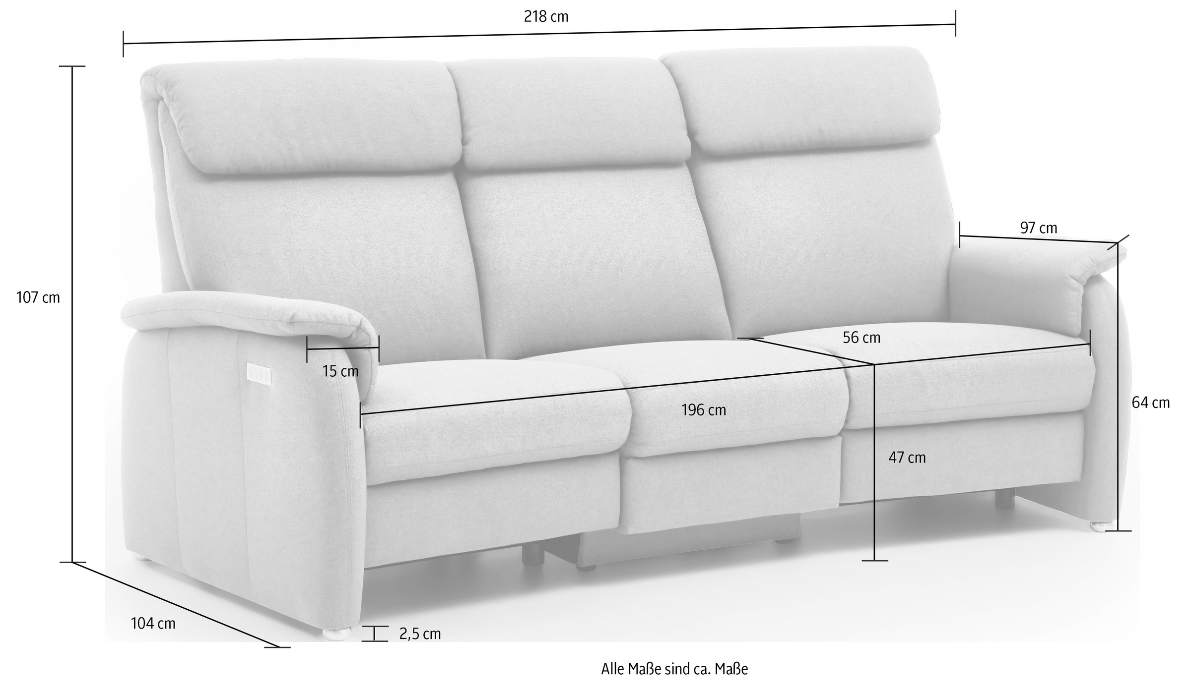 Home affaire 3-Sitzer »Turin mit Steckdose und USB-Port auch in Easy care-Bezug«, 2 x vollmotorische Relaxfunktion, herunterklappbarer Tisch