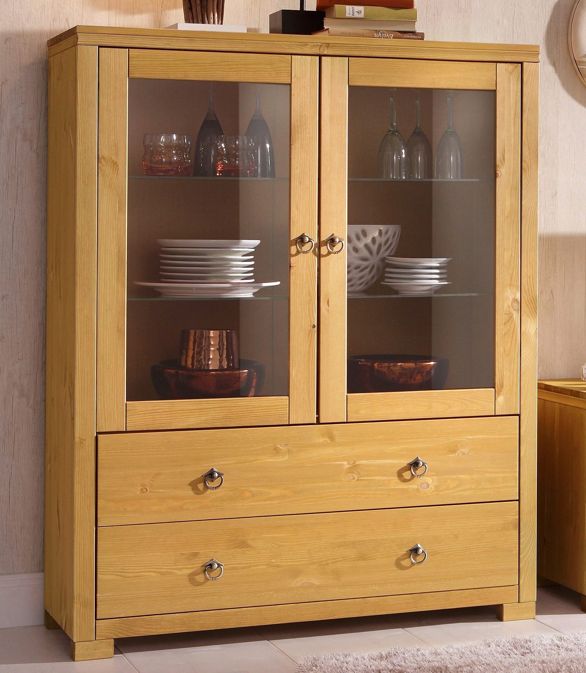 Home affaire Highboard »Gotland«, Vitrine, Breite 101 cm, Türen mit Glaseinsätzen, aus massiver Kiefer