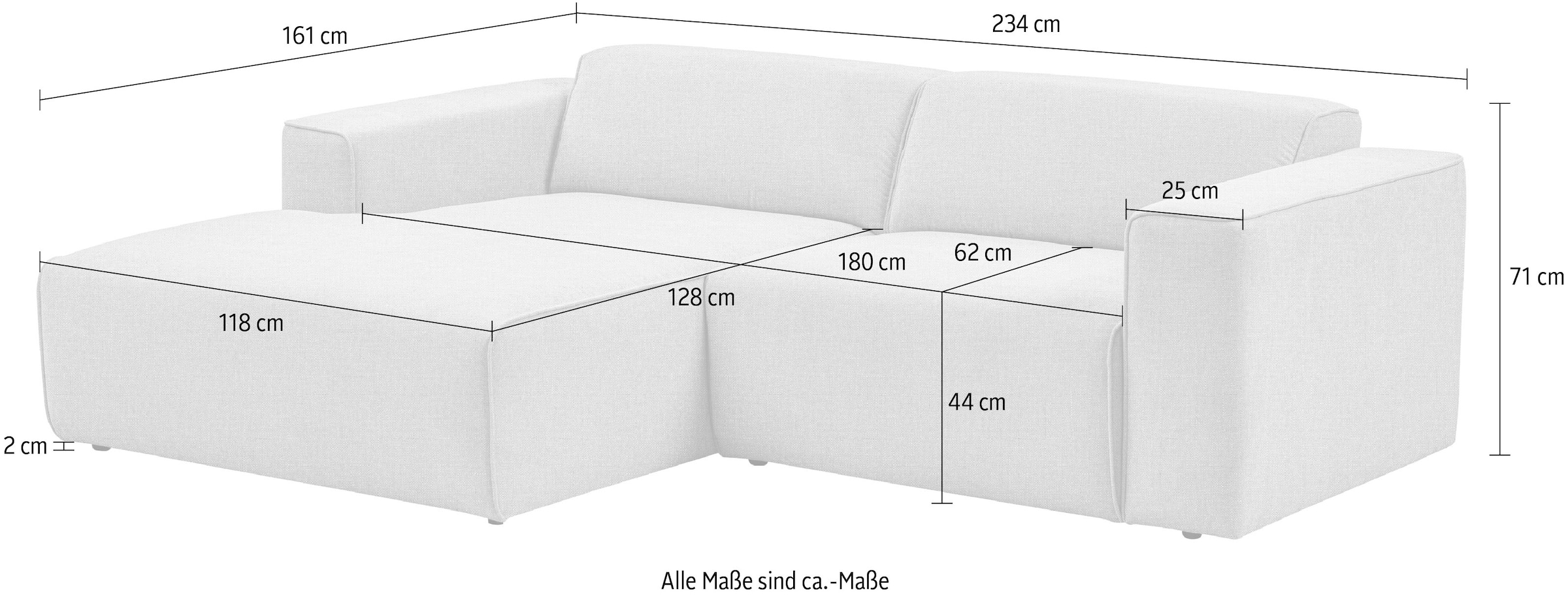 andas Ecksofa »Noord«, mit Kedernaht, Breite 234 cm, Cord, Struktur, Webstoff