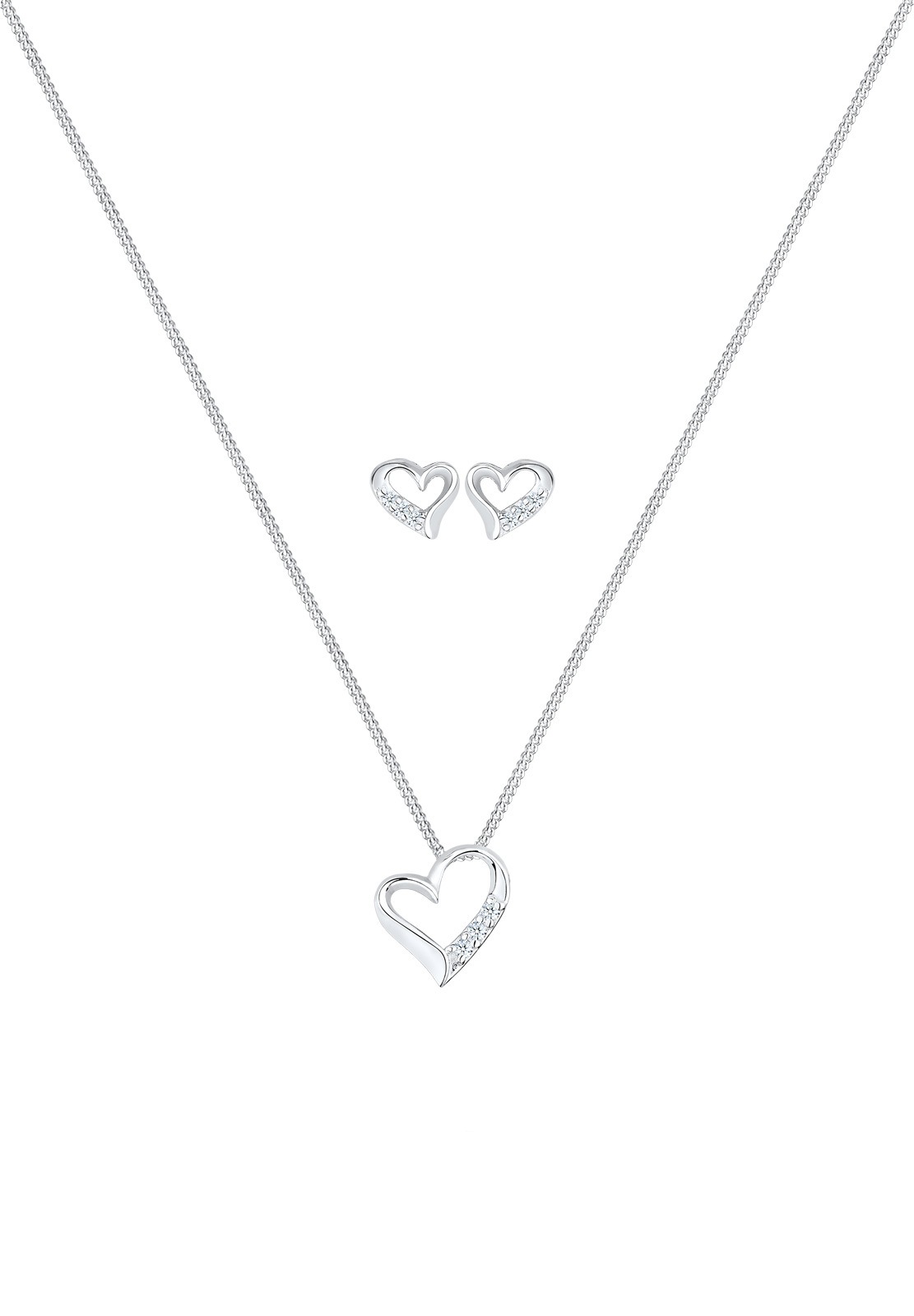 Elli DIAMONDS Ohrring und Ketten Set »Schmuckset Set mit Herz Diamant Weiß (0.075 ct.) 925 Sterling Silber« ()