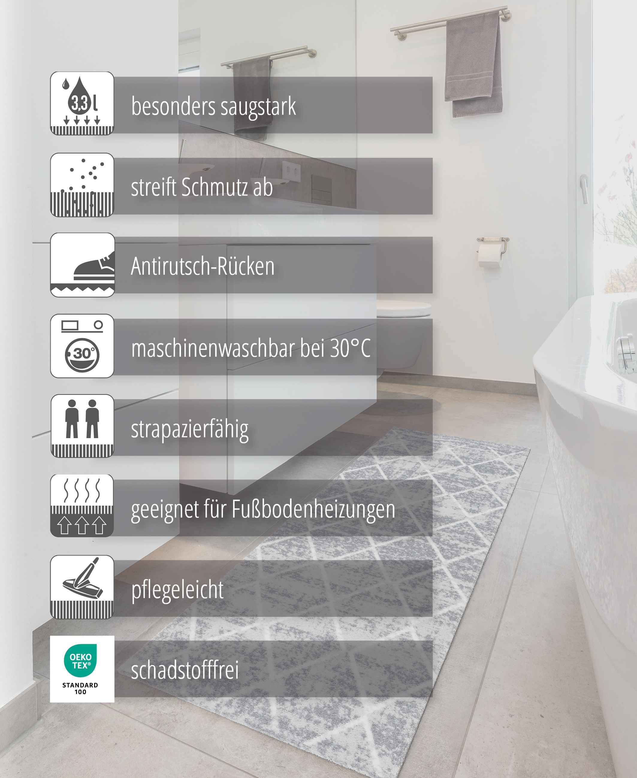 ASTRA Fußmatte »Miabella 1669« rechteckig 7 mm Höhe Schmutzfangmatte, Rauten Design, waschbar, In -und Outdoor geeignet