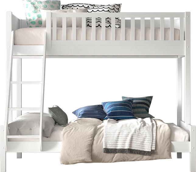 Vipack Etagenbett »Scott, Kiefer massiv, stabil gebaut, Made in Europe, Landhaus-Optik«, (B/H/T ca. 208x175x158cm, inkl. Rolllattenroste, Leiter, Absturzschutz), wahlweise, ohne Schublade, mit 2 kleinen oder 1 großen Bettschublade