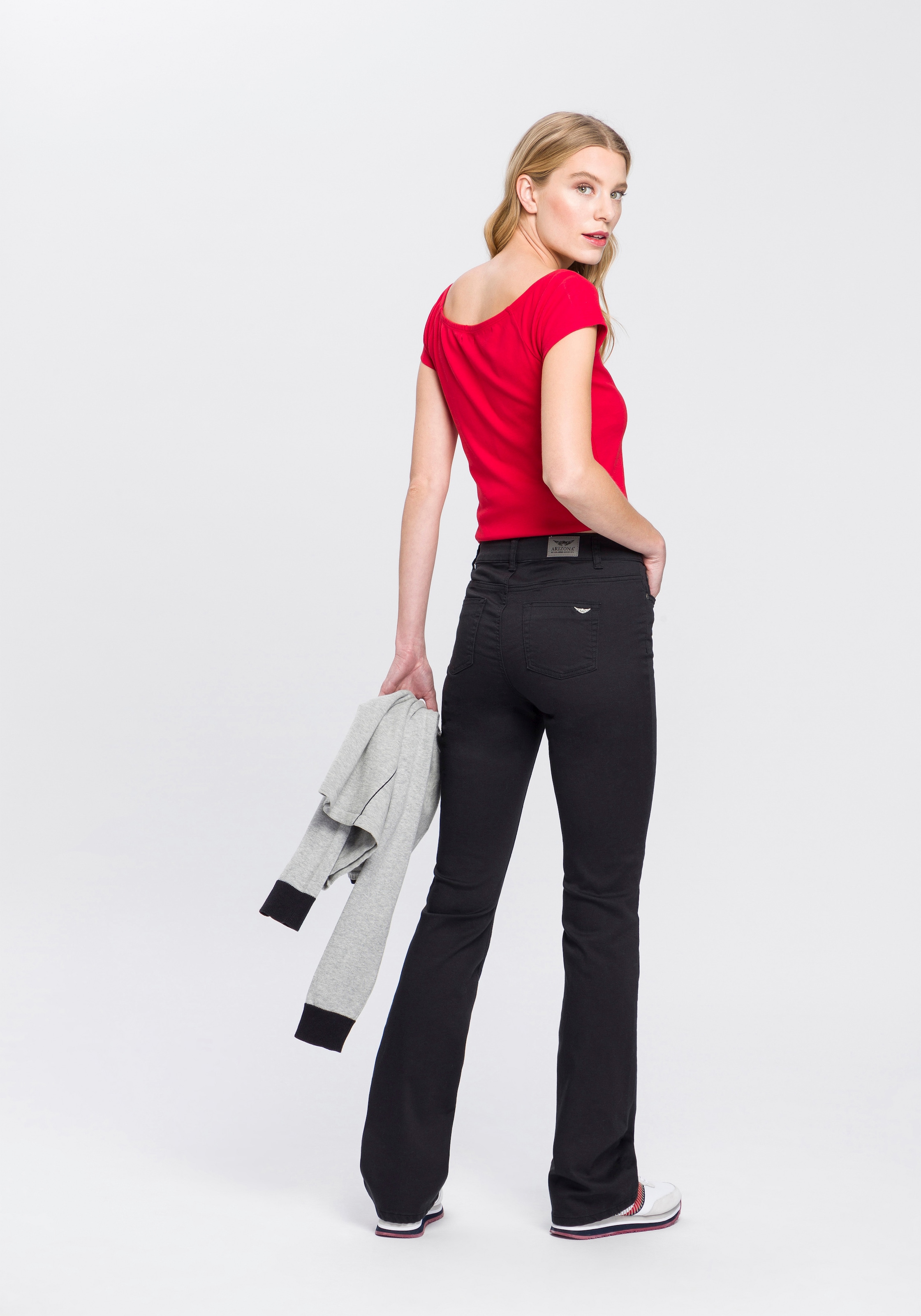 Arizona Bootcut-Jeans »Shaping«, elastische Passform, Bootcut-Beinform, Used-Waschung, hohe Taille