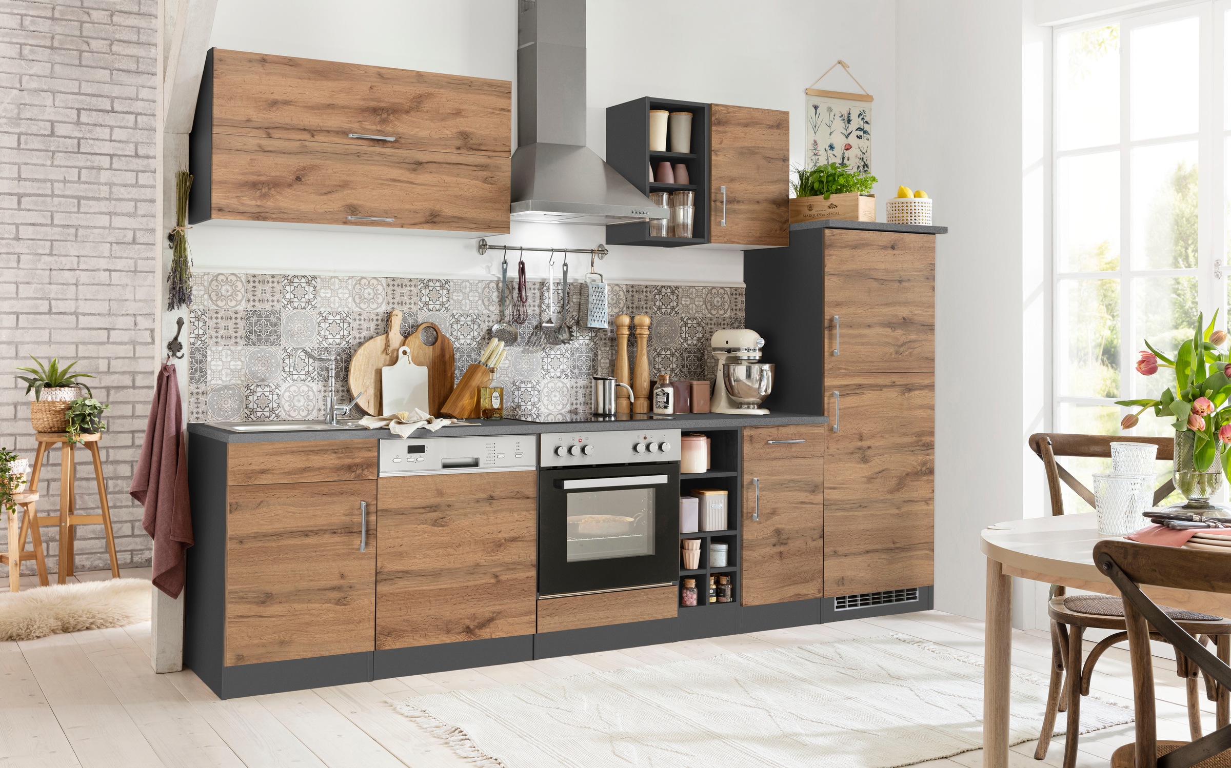 KOCHSTATION Küchenzeile »KS-Colmar« mit E-Geräten, Breite 300 cm