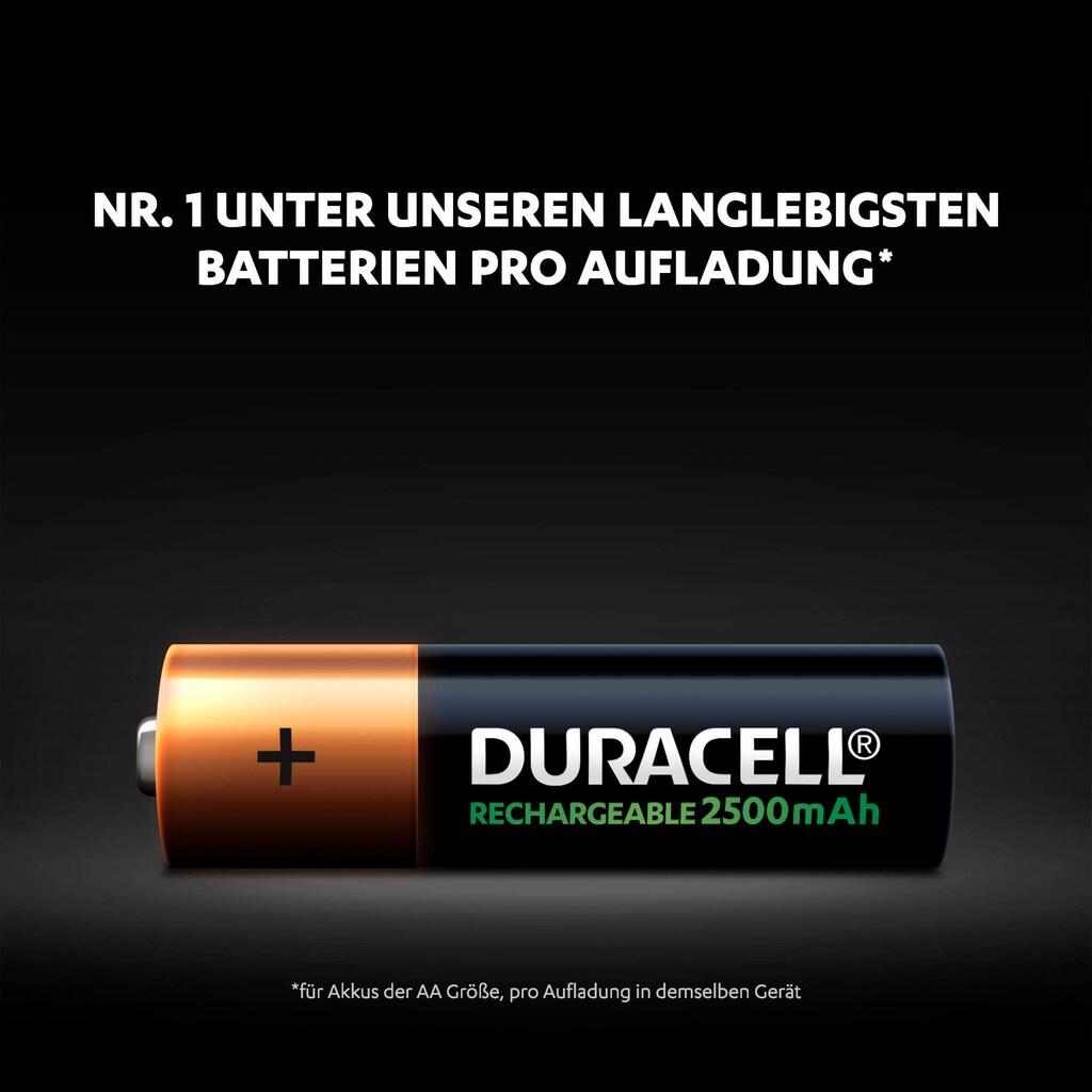 Duracell Akkupacks »2er Pack Rechargeable AA 2500mAh«, Mignon, 2500 mAh, 1,2 V