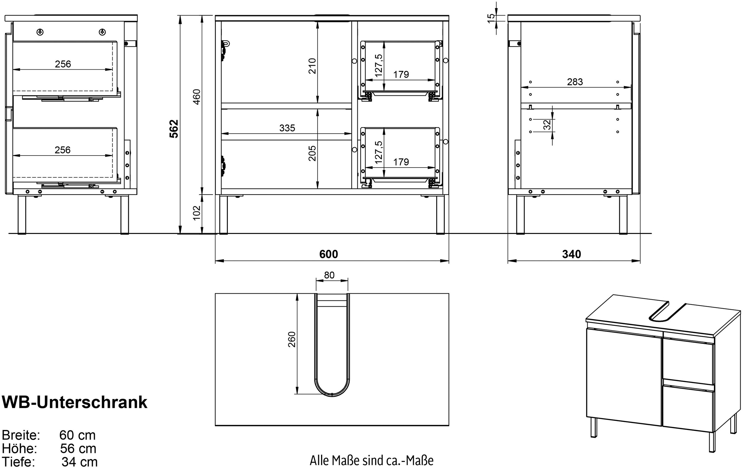GERMANIA Badmöbel-Set »Torrance«, (4 St.), Unterschrank, Spiegelschrank mit Beleuchtung, Kommode und Hochschrank
