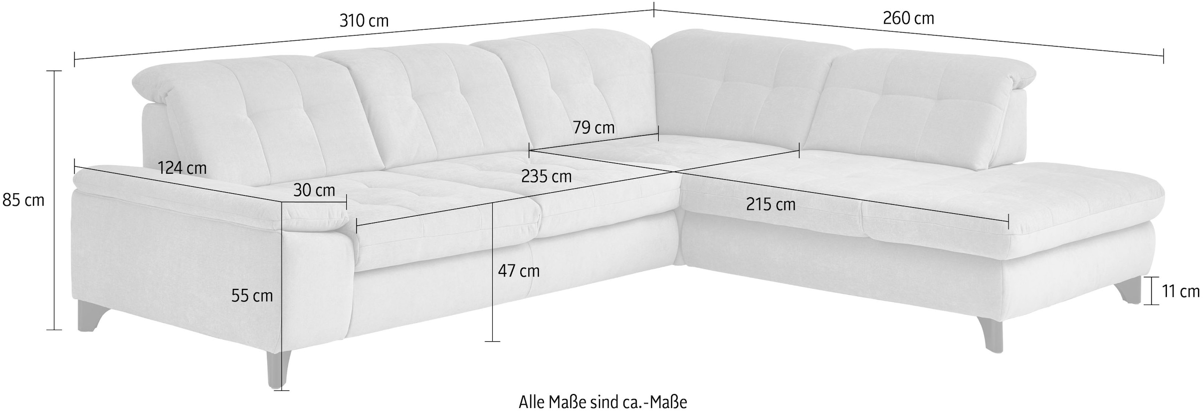 Die PlanBar Ecksofa »MP-IN18012 L-Form mit Federkern-Polsterung« mit Sitztiefenverstellung, optional Kopfteilverstellung & Bettfunktion