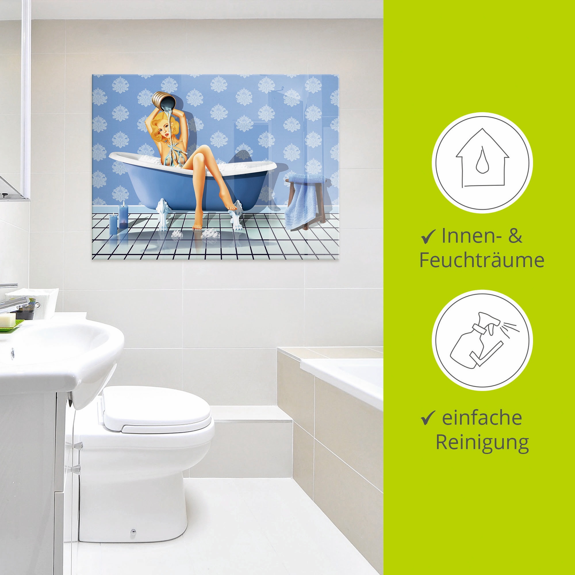 Artland Glasbild »Das sexy blaue Badezimmer« Frau 1 Stk. tlg. in verschiedenen Größen