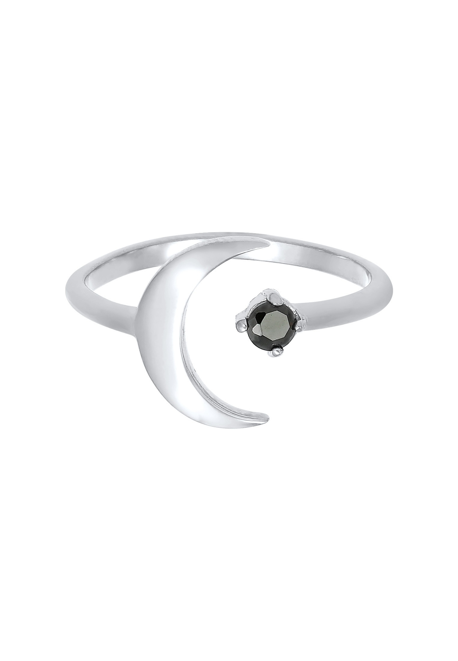Elli Silberring »Ring Halbmond Astro Offen Zirkonia Schwarz 925 Silber«