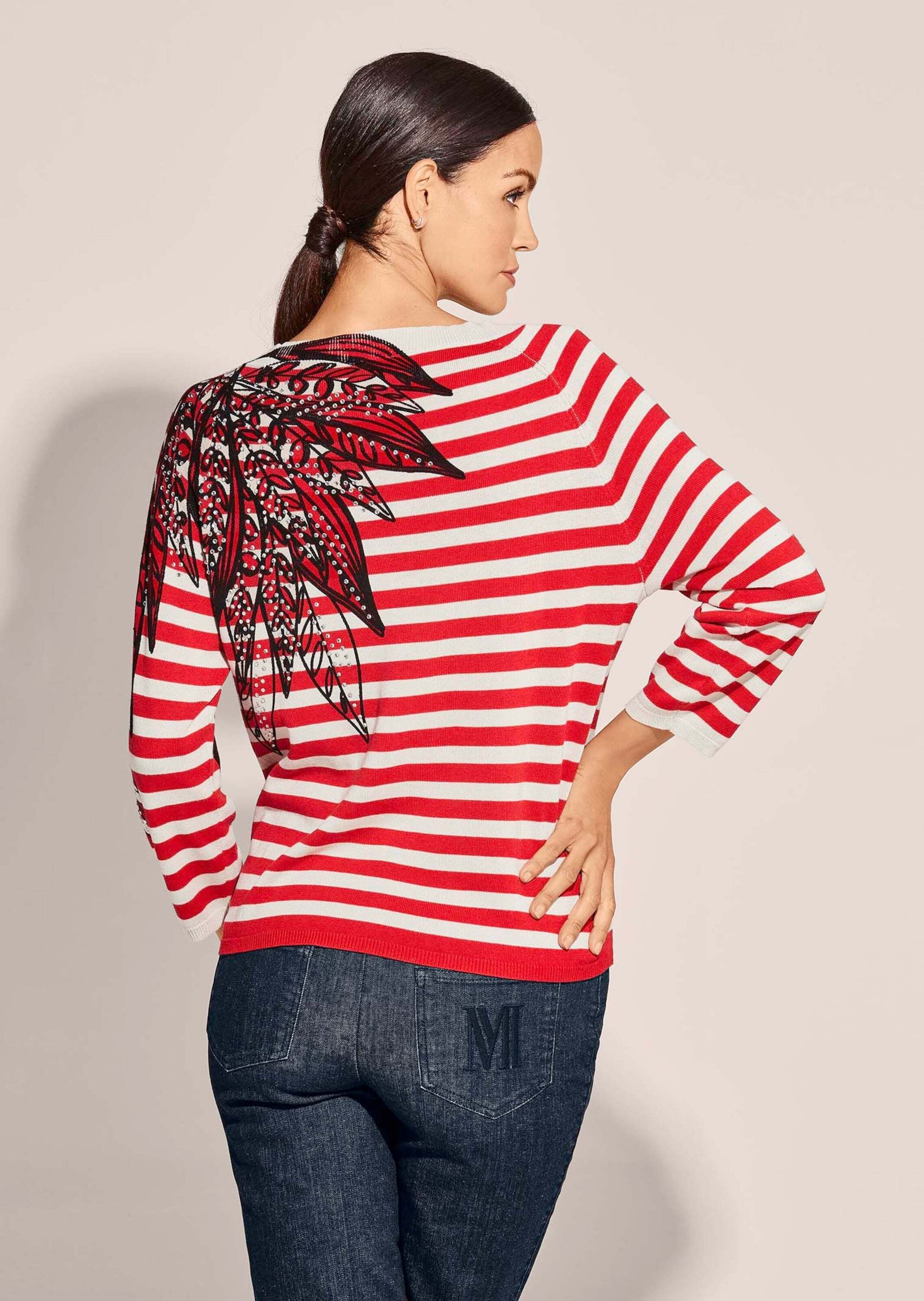 MADELEINE Longpullover »Pullover Gestreifter Pullover mit Strasssteinchen«