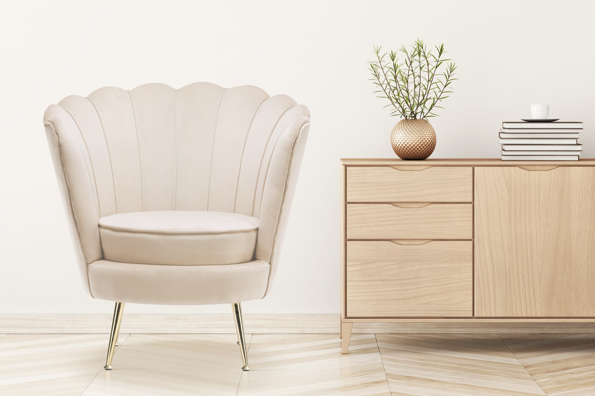 Kayoom Sessel »Sofa Barbara 125, hochwertiger Velvet-Stoff mit samtweicher Haptik«, (1 St.), Angesagtes 1-Sitzer-Sofa, Mini Sofa, Möbelfüße höhenverstellbar