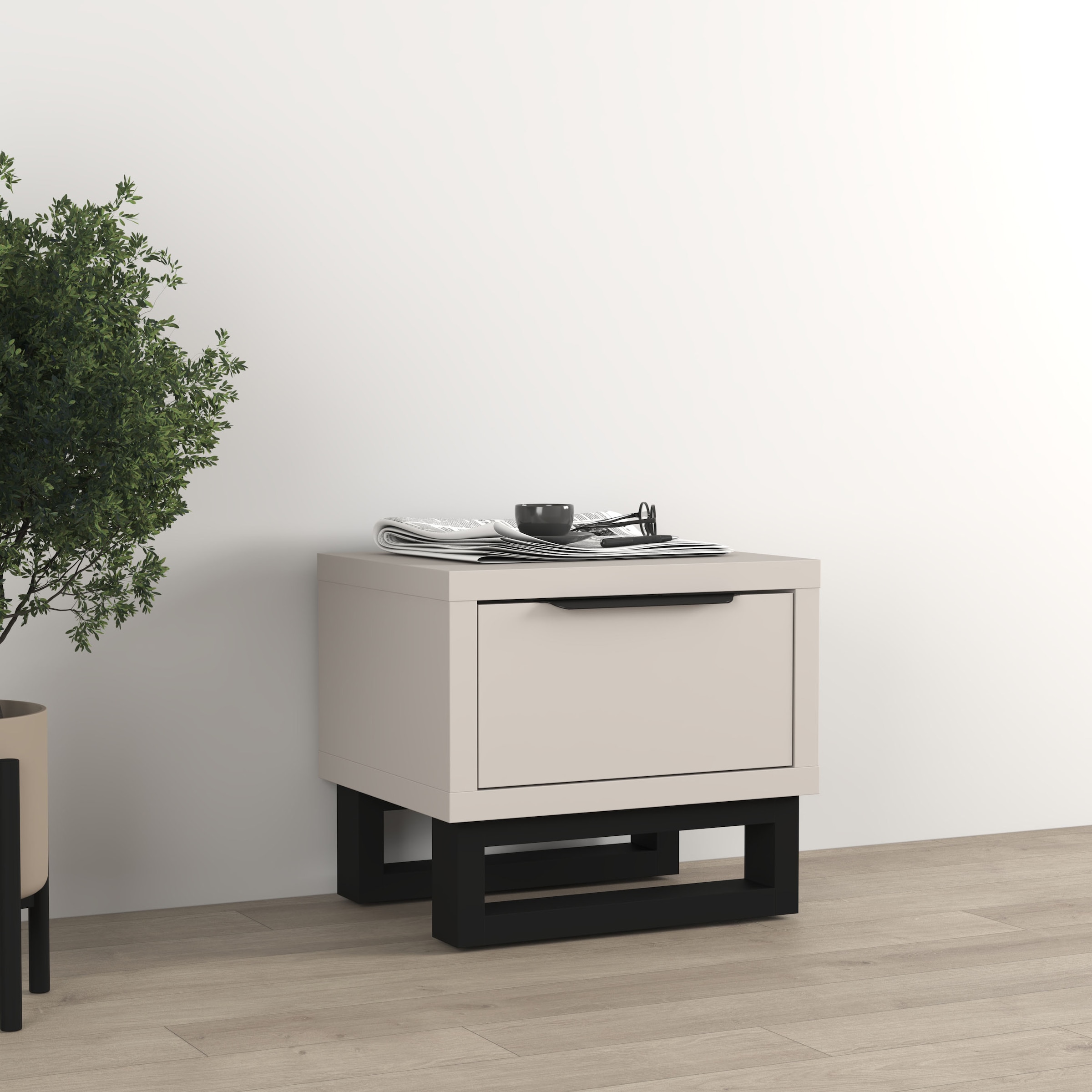 Home affaire Nachtkommode »Bronne,Breite 55 cm, Nachttisch mit 1 Schublade« Moderner Nachtschrank mit Kufen in Metalloptik, Metallgriff