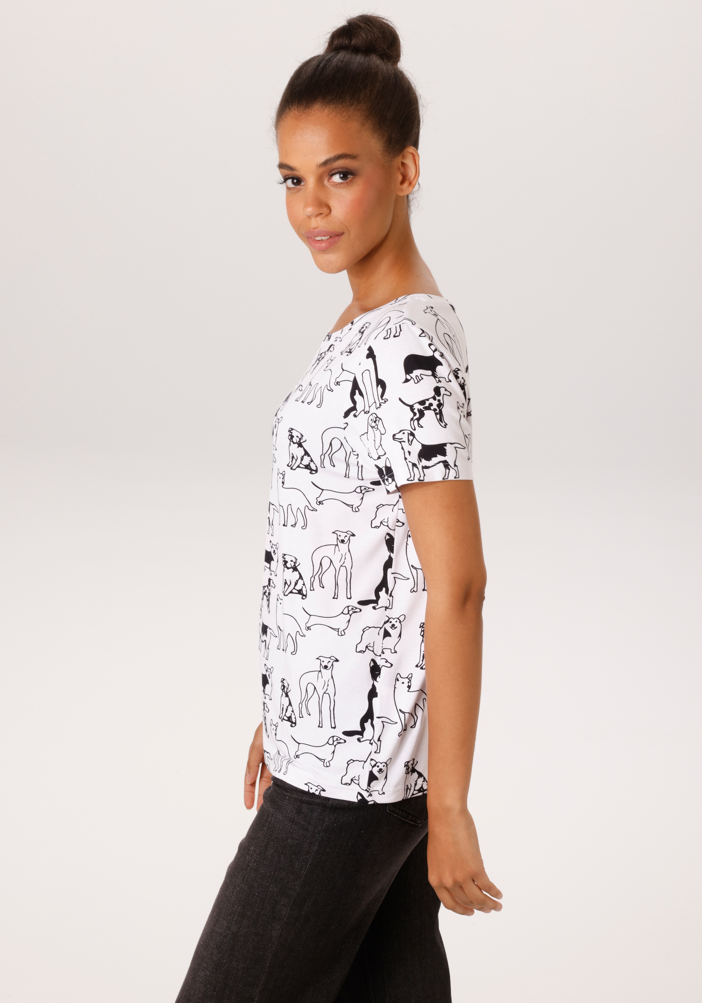 Aniston CASUAL T-Shirt allover mit niedlichen Hunden bedruckt - NEUE KOLLEKTION
