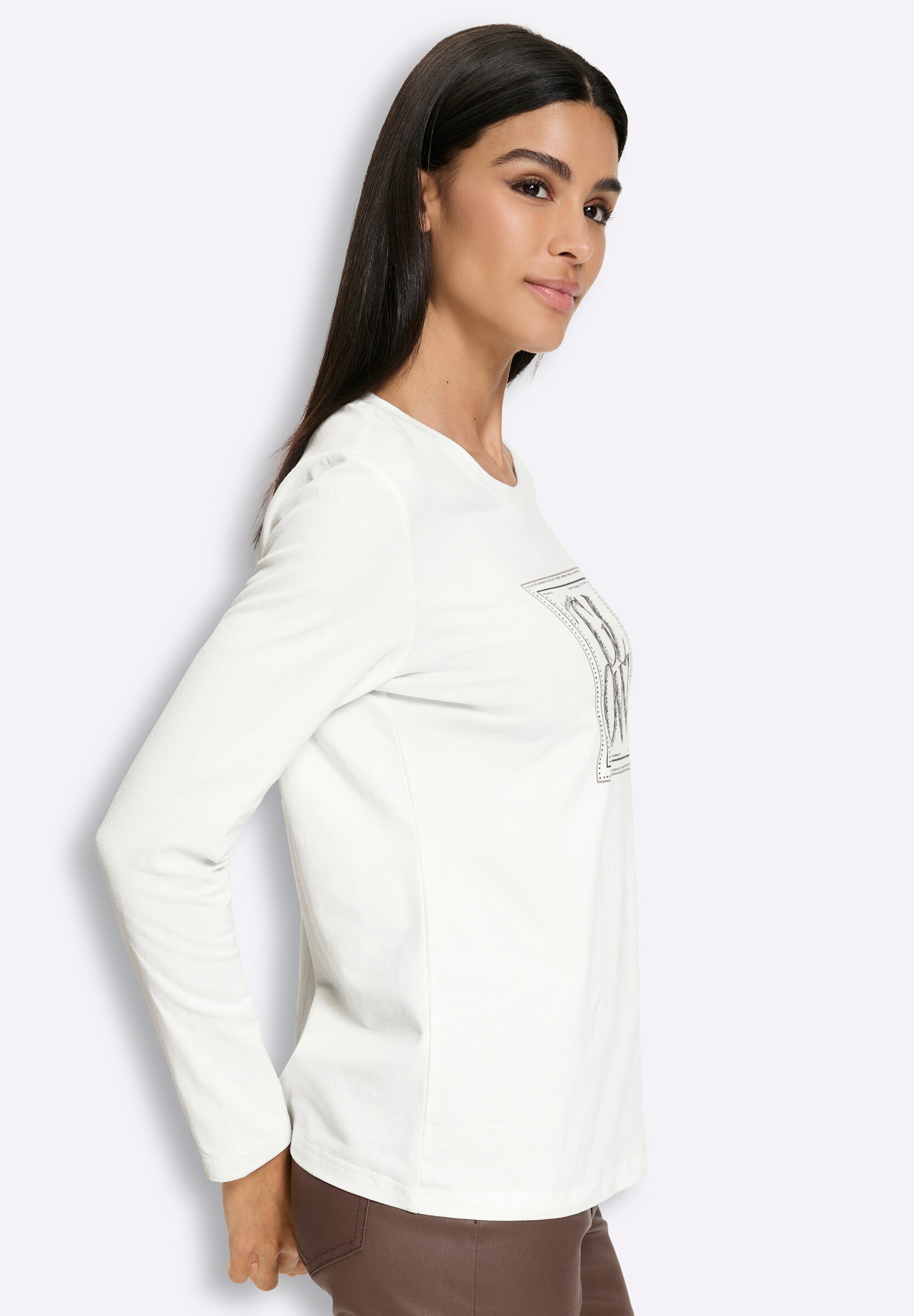 heine T-Shirt »Langarm-Shirt Print-Shirt mit Glitzersteinen«