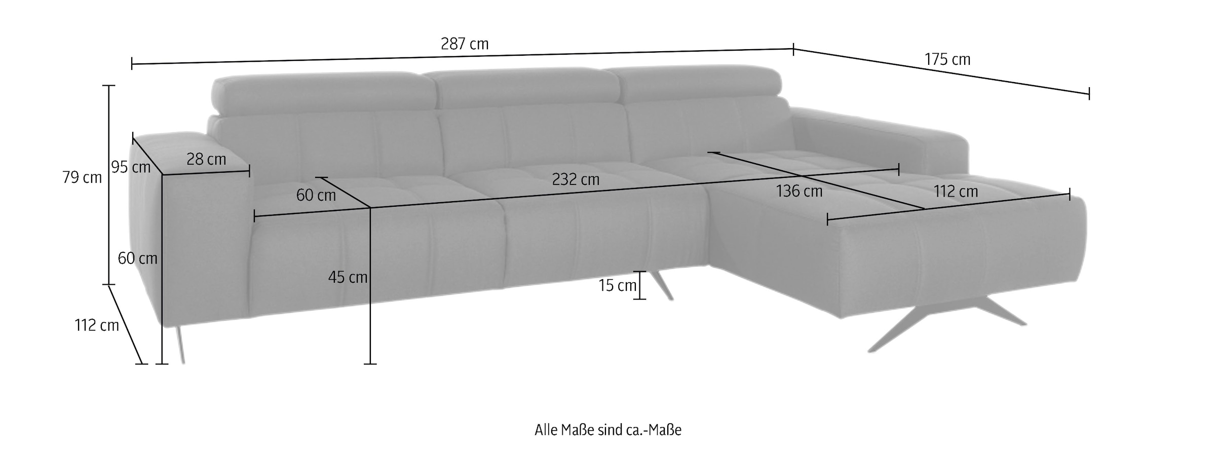 DOMO collection Ecksofa »Trento L-Form, mit Kufenfuß oder Einzelfuß« whlw. verstellbare Kopfteile, passend für gängige Saugroboter