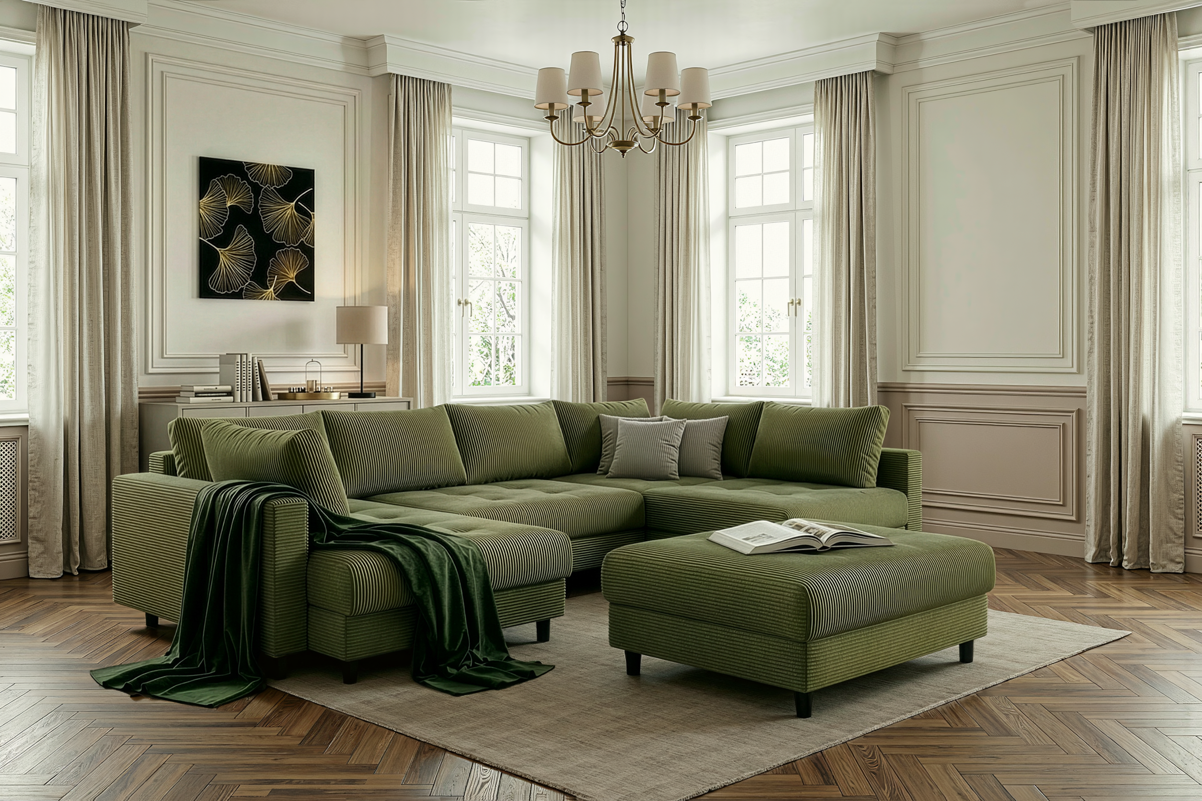 COLLECTION AB Wohnlandschaft »Toni U-Form, B: 298 cm« Set: Sofa & Hocker, 3 Zierkissen, Federkern