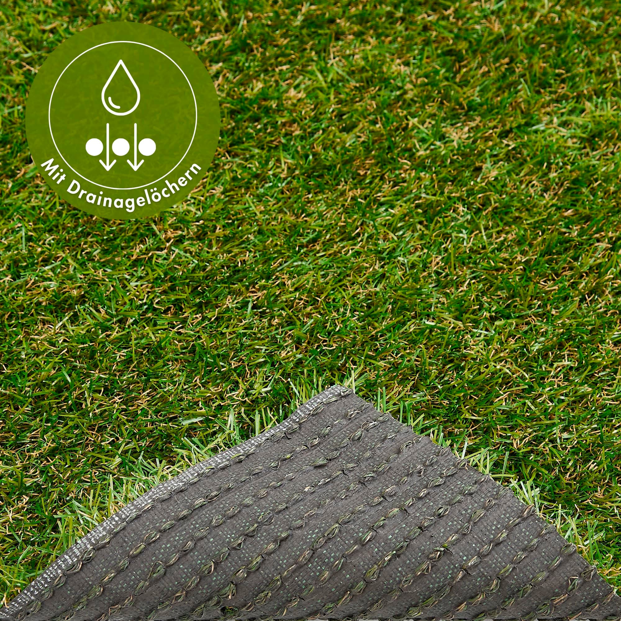 Andiamo Kunstrasen »Rasenteppich Jever« rechteckig 20 mm Höhe natürliche Optik, mit Drainagefunktion, für Balkon, Terrasse & Garten