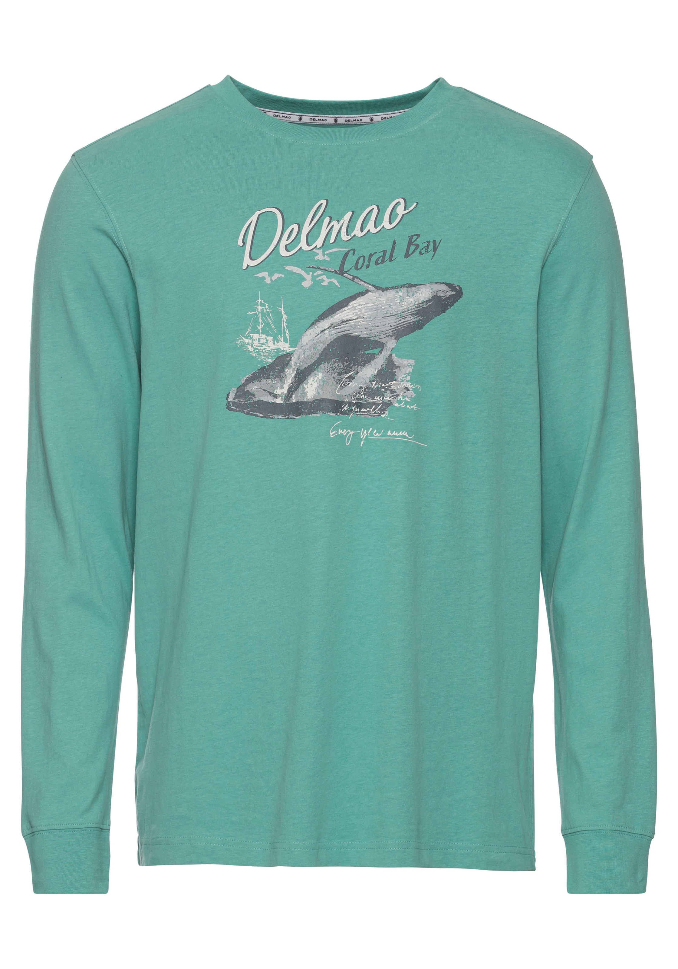 DELMAO Langarmshirt, schmale Passform, mit lässigem Print, Rundhalsausschnitt