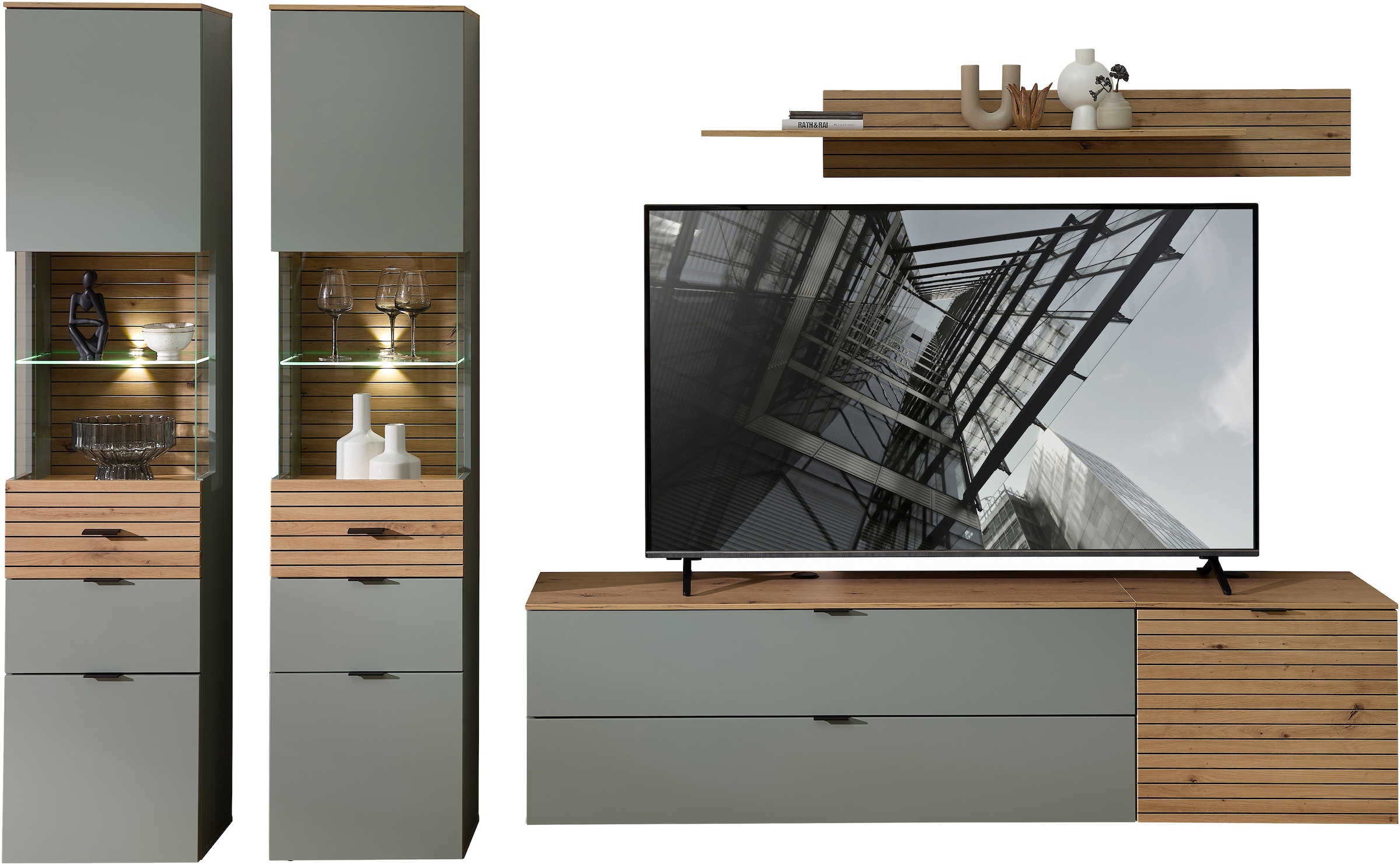 Innostyle Vitrine »INA Vitrine, 45 x 200 x 36 cm (B/H/T)« 1 Stk. tlg. L/R verwendbar, inkl. Beleuchtung, Softclose