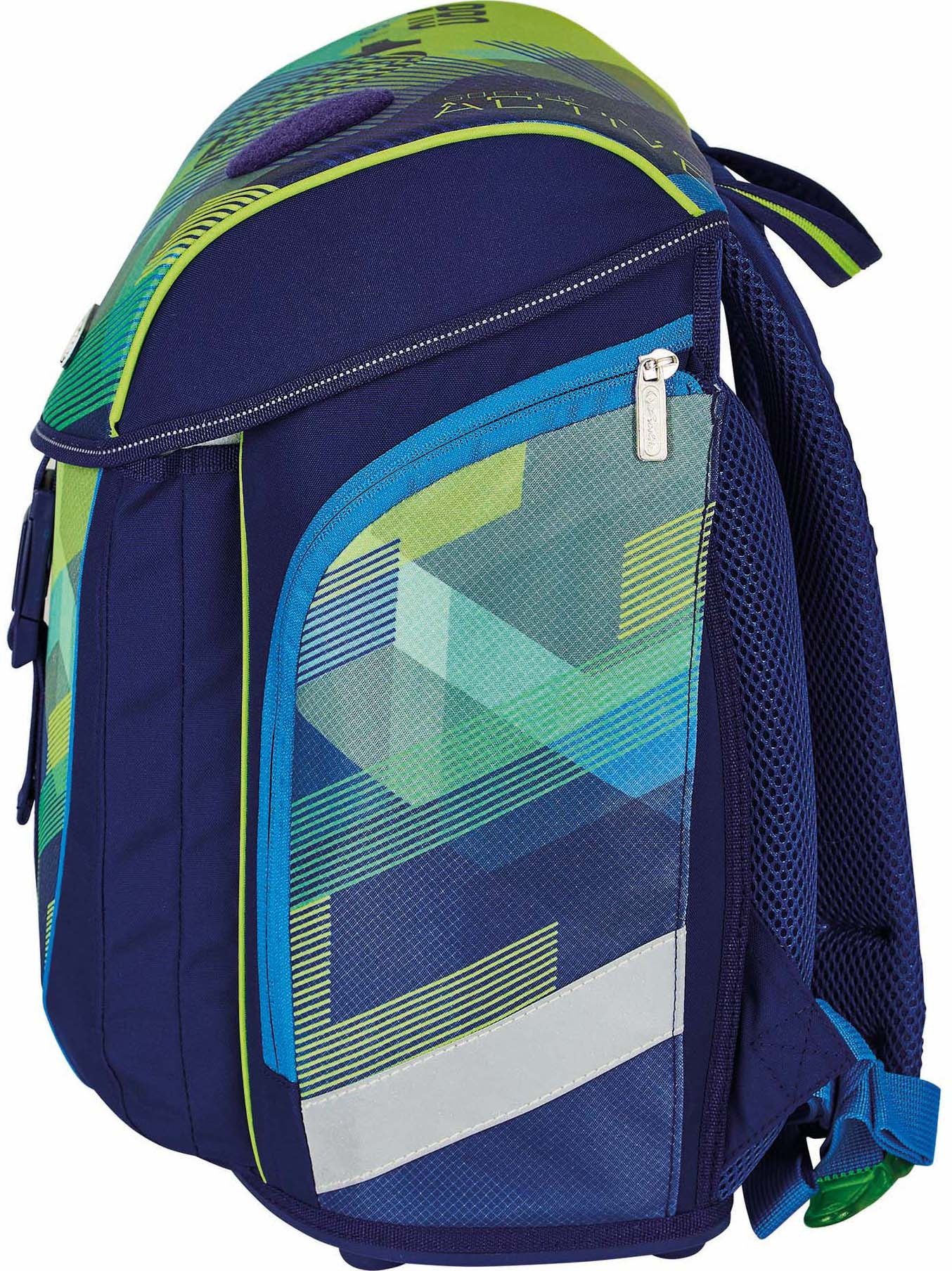 Herlitz Schulranzen »FiloLight Plus, Green Goal«, Floureszierende Flächen-reflektierende Streifen auf den Schultergurten-Reflektoren, mit Sportbeutel, Etui, Faulenzer und Sportbeutel