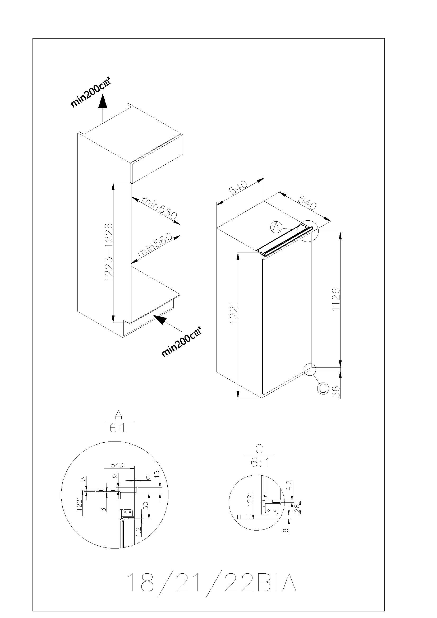 Amica Einbaukühlschrank »EVKSS 352 225« 122 cm hoch 54 cm breit Leise, effizient, geräumig – ideal für Einbauküchen