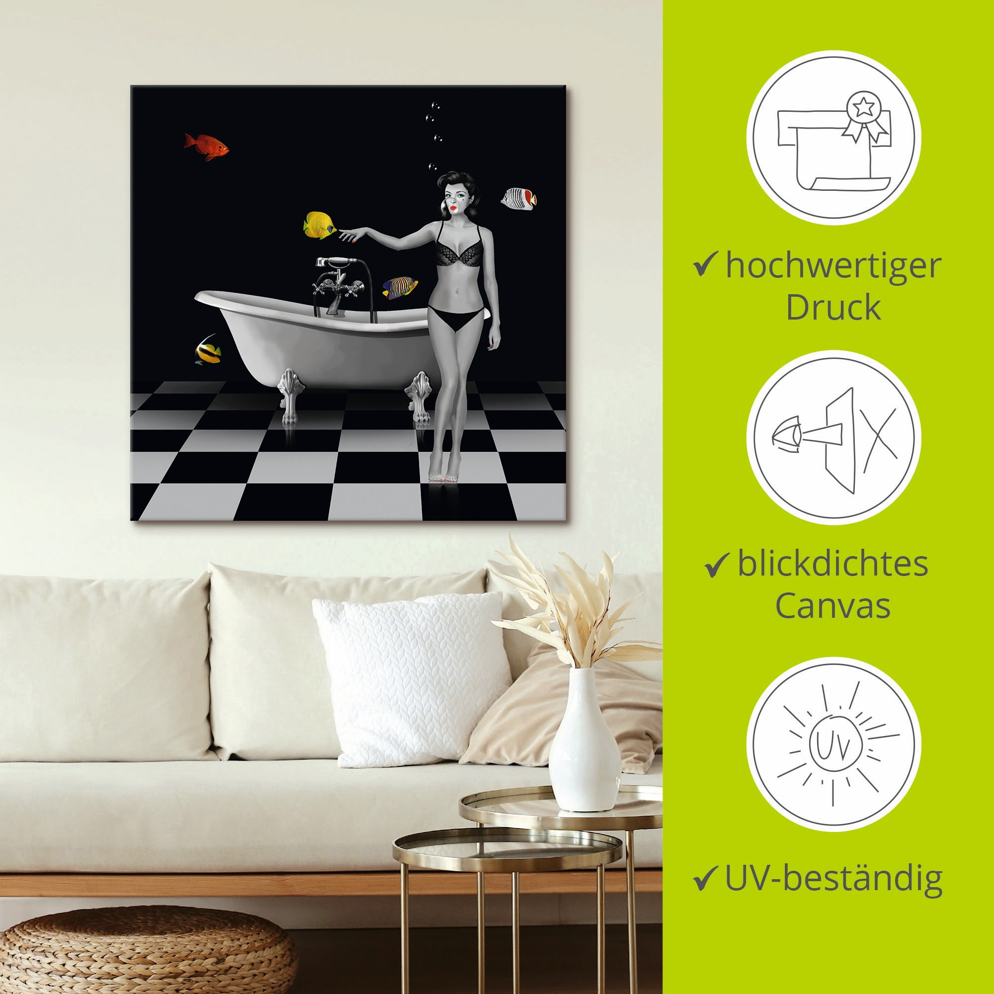 Artland Wandbild »Ein Badezimmer für Fische« Frau 1 Stk. tlg. als Alubild, Leinwandbild in verschied. Größen