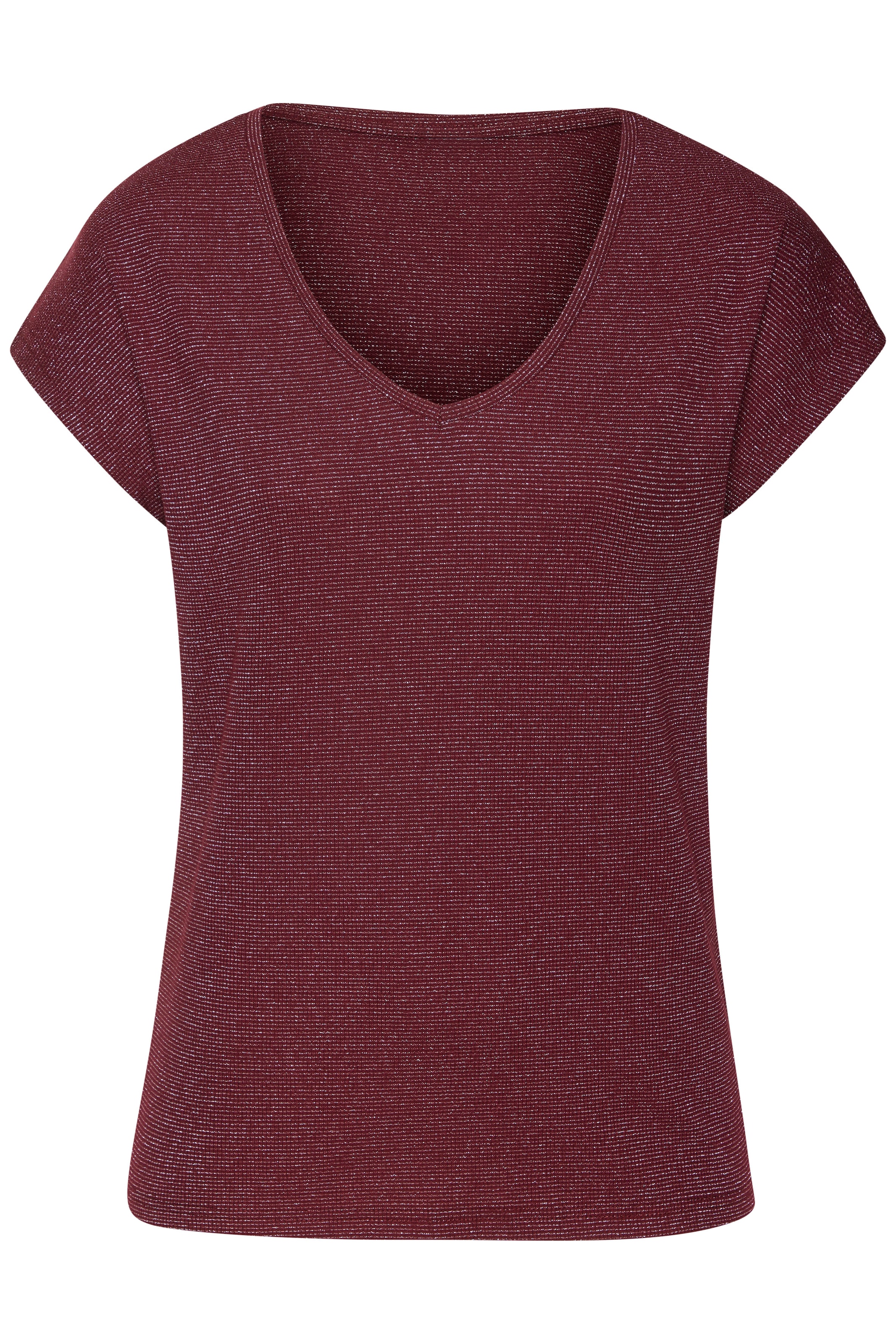 LASCANA Kurzarmshirt »mit silberfarbenem Glitzereffekt« mit V-Ausschnitt
