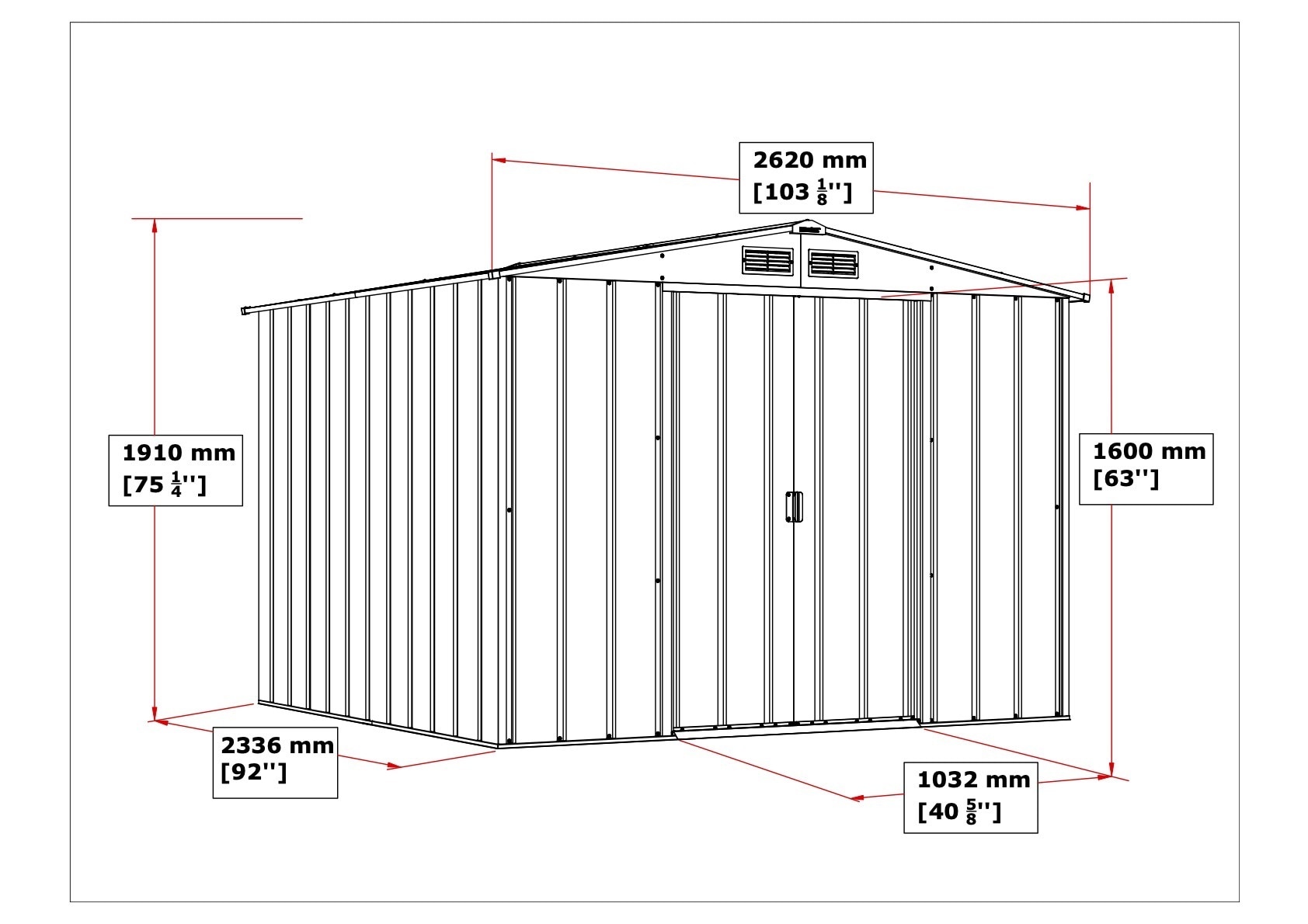 VCM Gartenhaus »Metall Gerätehaus 262x234 Gartenhaus Schiebetüren«