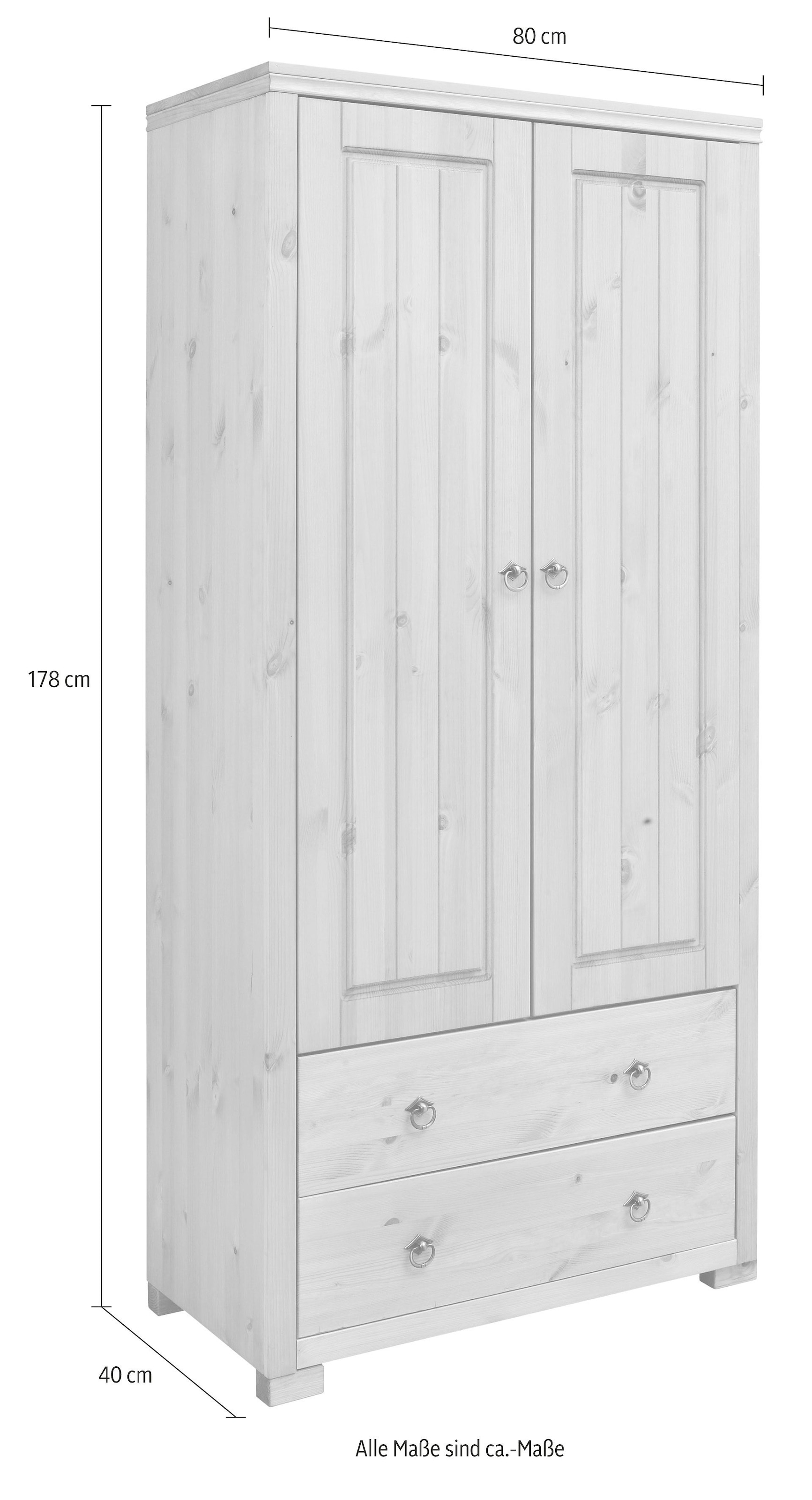 Home affaire Kleiderschrank »Gotland; Wäscheschrank, Mehrzweckschrank mit Schubladen, Landhausstil«, (B/H/T ca: 80cmx178cmx40cm), massive Kiefer, FSC® zertifiziert, langlebige Qualität trifft Stil