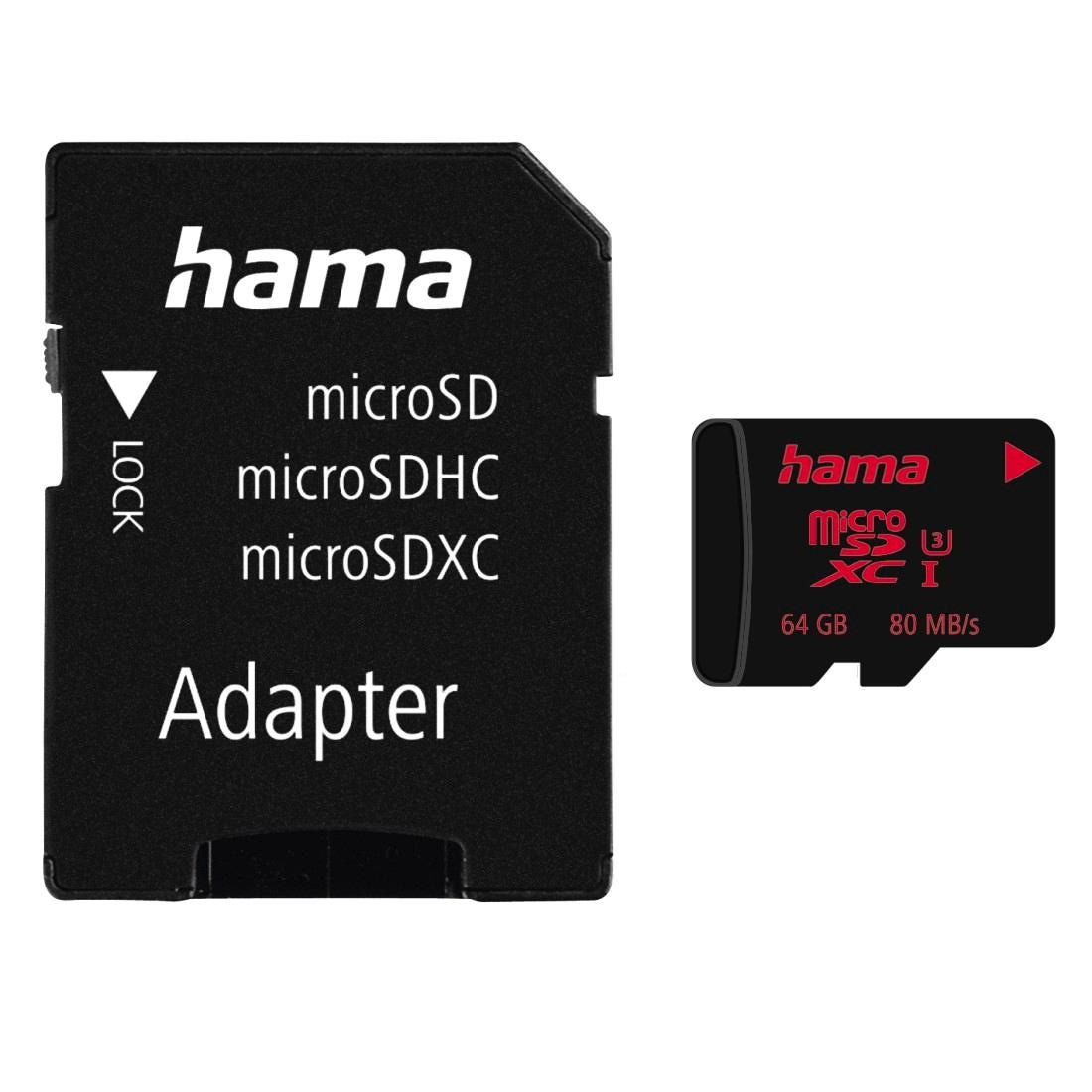 Hama Speicherkarte »microSD Karte, Memory Pro 4K, +Adapter/Foto, UHS Speed C3 UHS-I 80MB/s«, (UHS Class 3 80 MB/s Lesegeschwindigkeit)