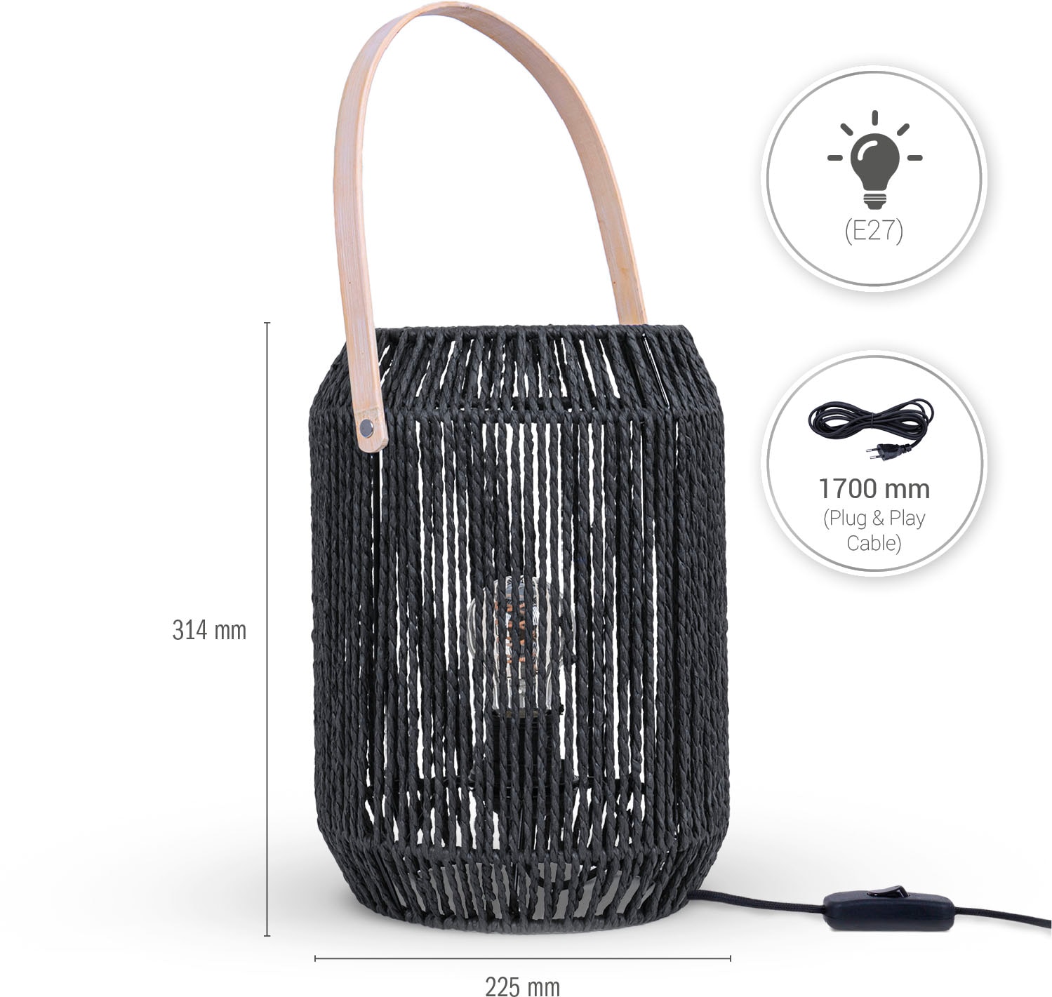 Paco Home Tischleuchte »NANDO« E27 Tischlampe Schreibtischlampe Beistelltisch Lampenschirm Boho Korb E27