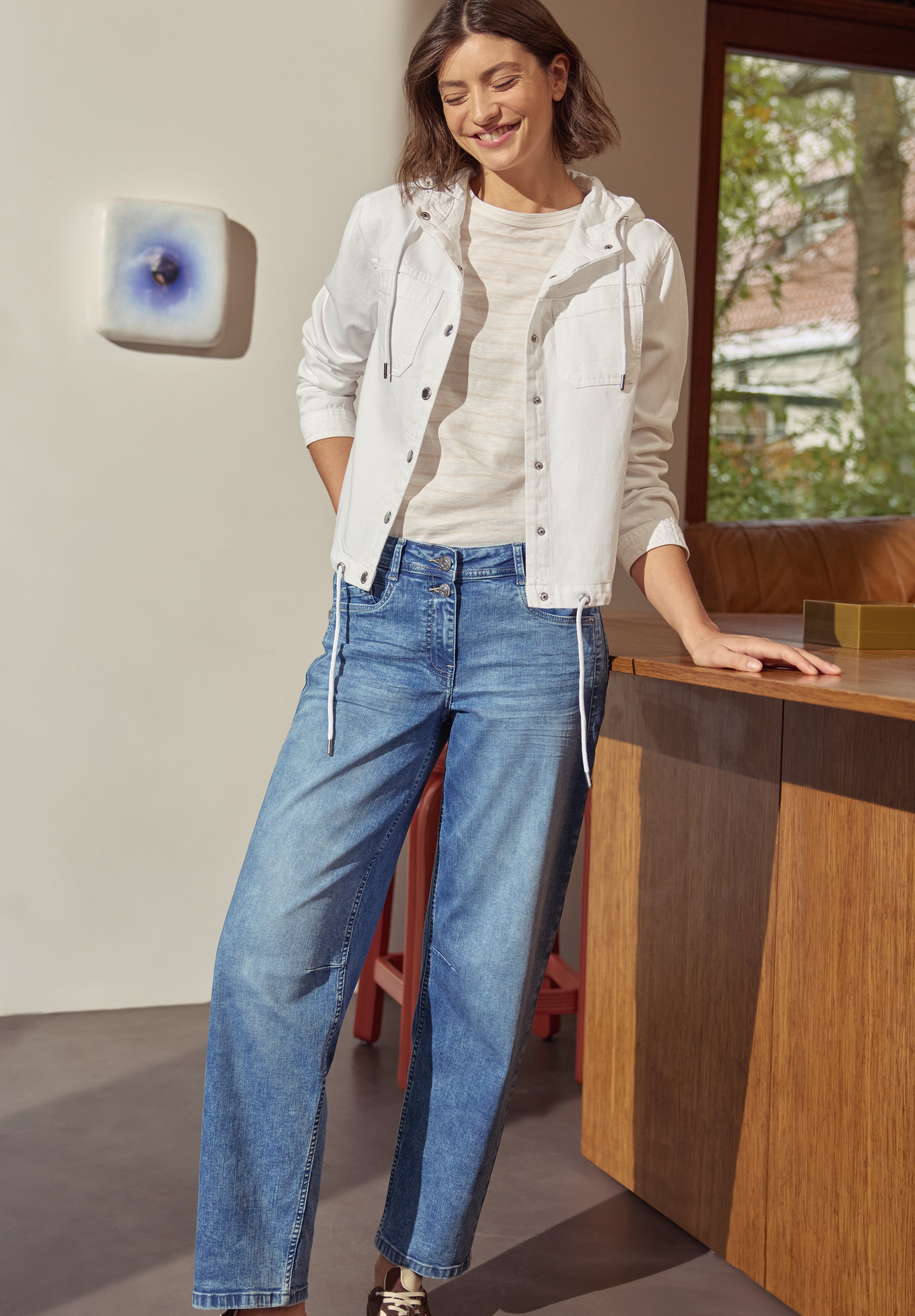 Cecil Blusenjacke mit Kapuze Denim Jacke mit Kapuze und Tunnelzug