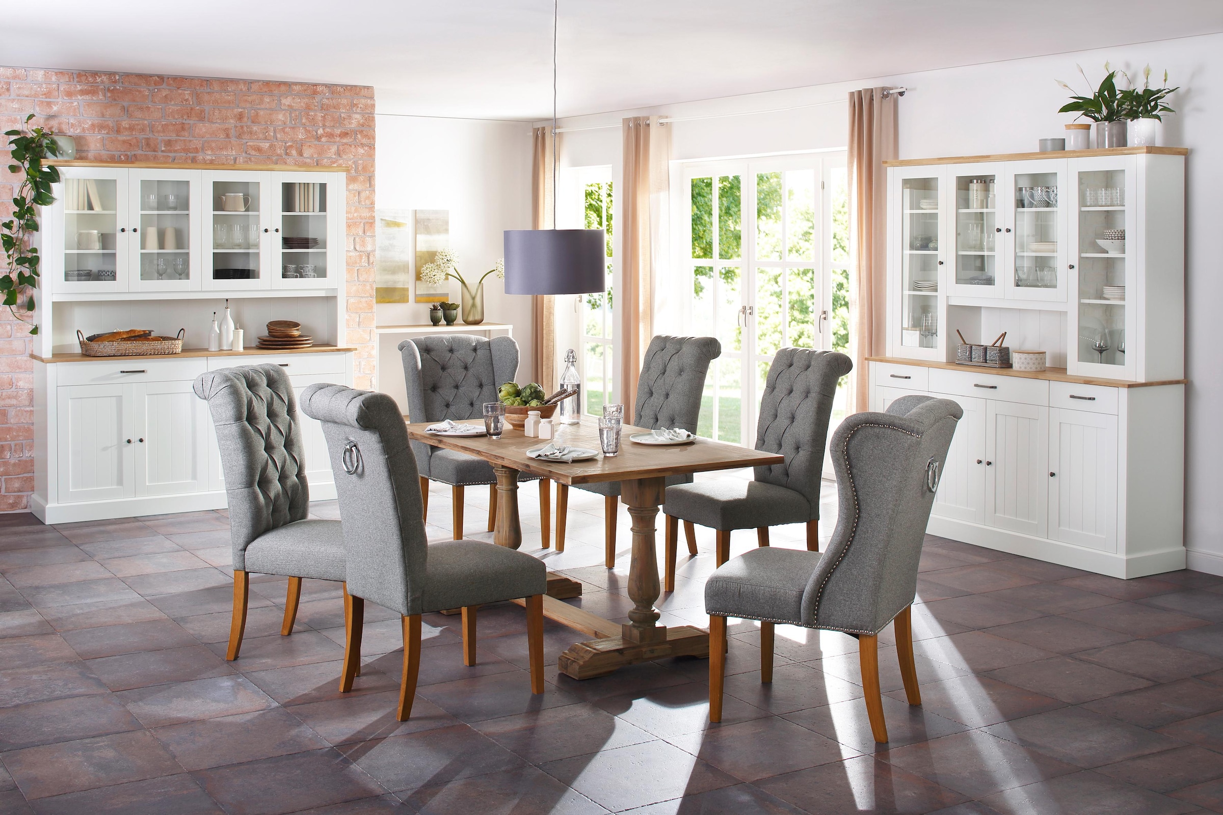 Home affaire Esszimmerstuhl »Liao«, (Set), Webstoff-Struktur (100% Polyester), 2er-Set, mit edler Knopfheftung in der Rückenlehne