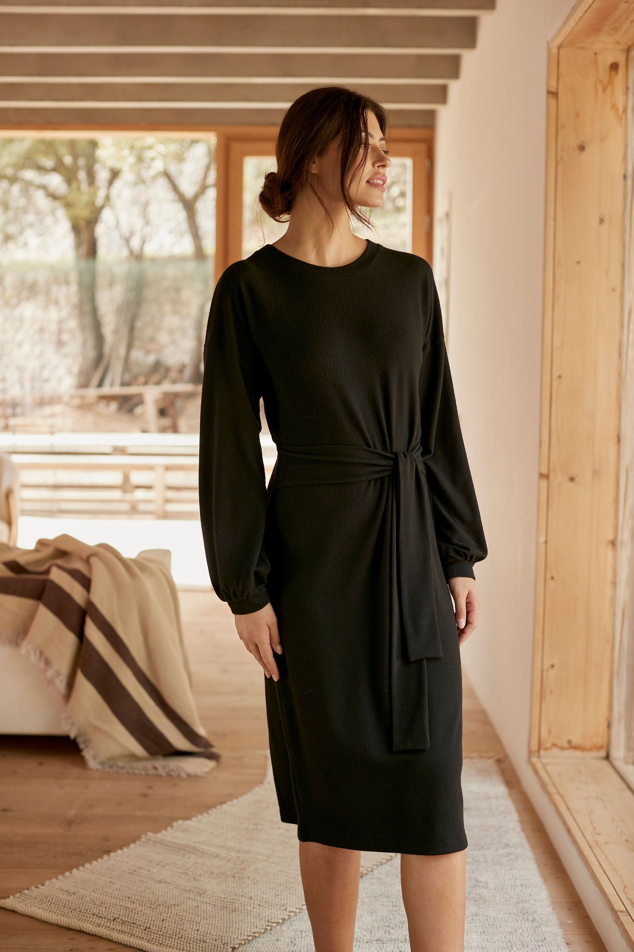 LASCANA Strickkleid, Loungekleid mit Taillengürtel, Loungewear