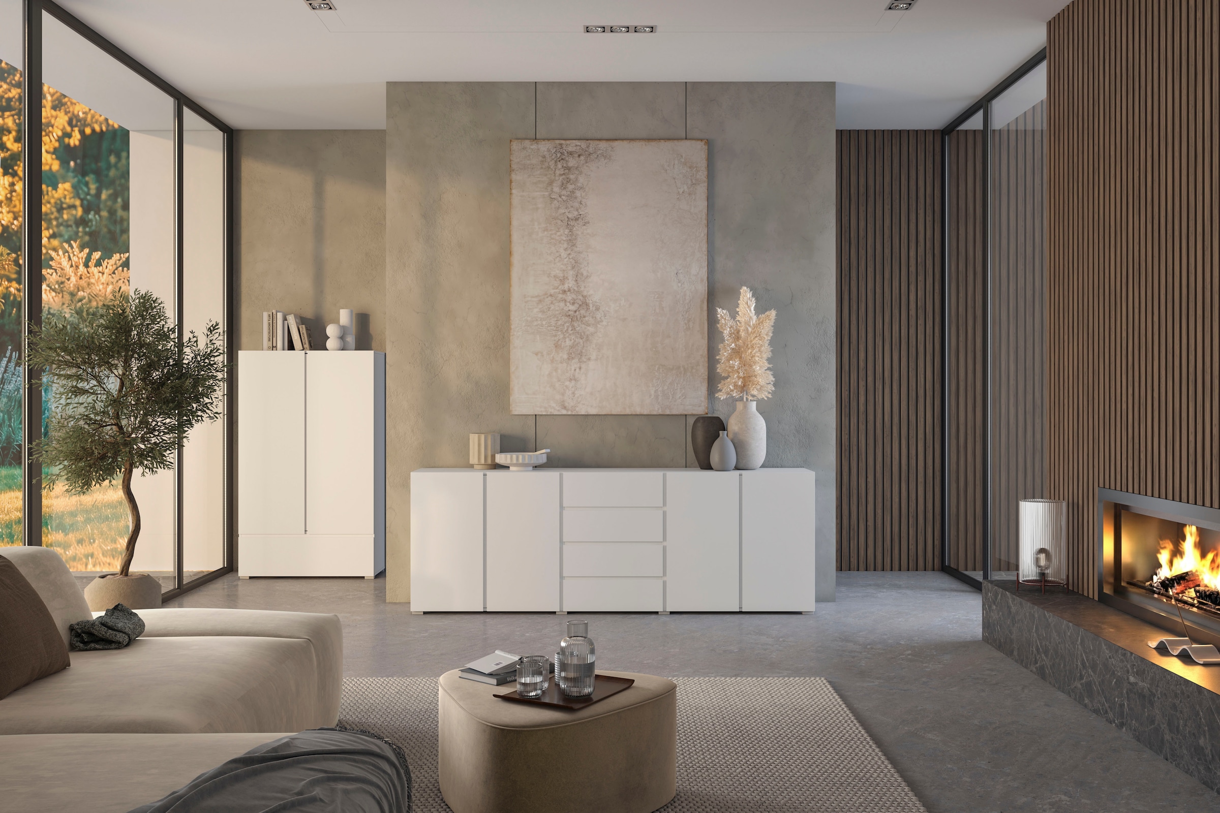 OTTO home Sideboard »Metric,Breite 222 cm, grifflose Kommode 4 Türen/4 Schubkästen« Schubladenschrank mit viel Stauraum, Einlegeböden verstellbar