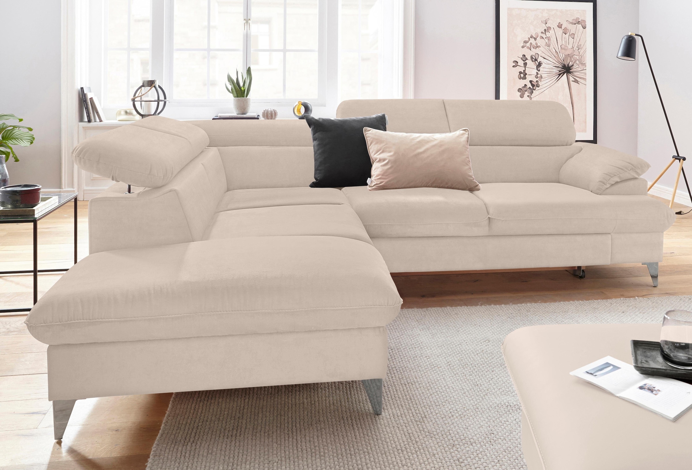 COTTA Polstergarnitur »Caluso L-Form«, Set bestehend aus: Ecksofa mit Kopfteilverstellung & Hocker