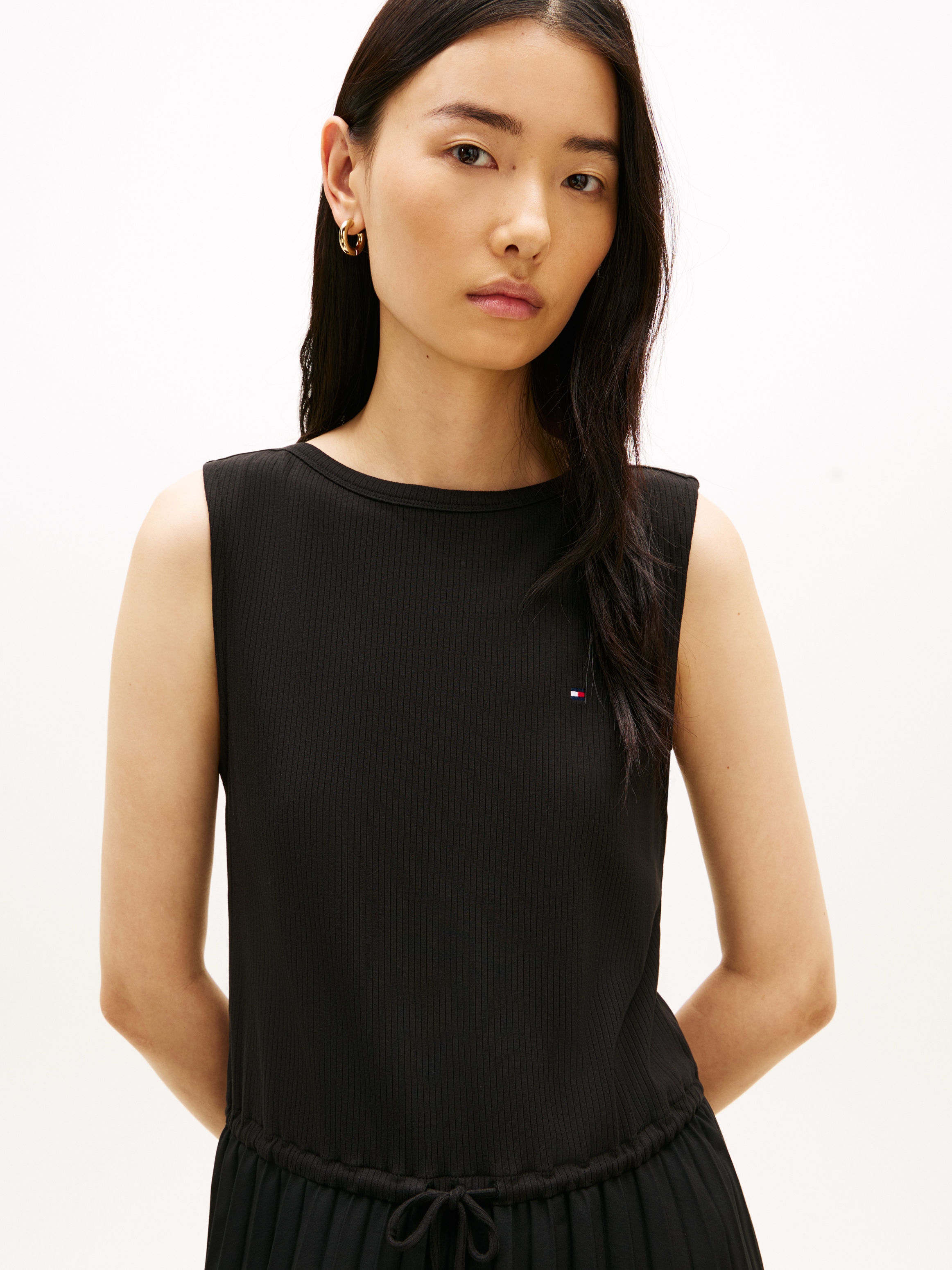 Tommy Hilfiger Strickkleid »5X2 SLASH-NK MIX MEDIA DRS« Ohne Taschen mit feinen Rippen