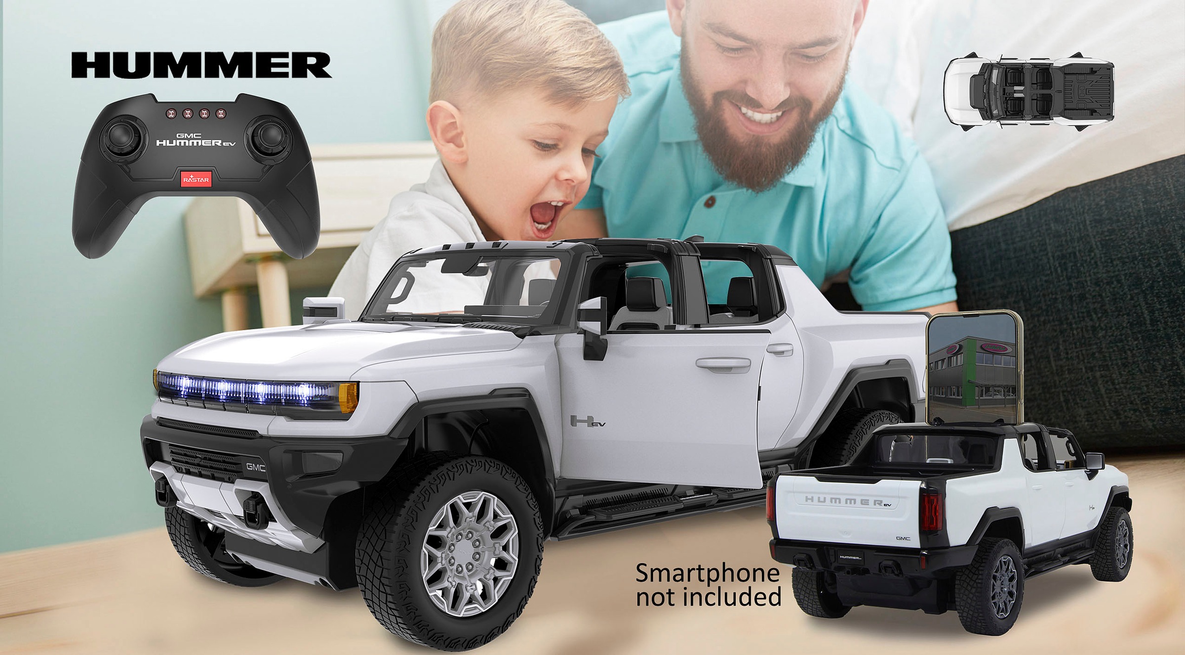 Jamara RC-Auto »Deluxe Cars, Hummer EV 1:16, weiß - 2,4 GHz«, mit LED-Lichtern