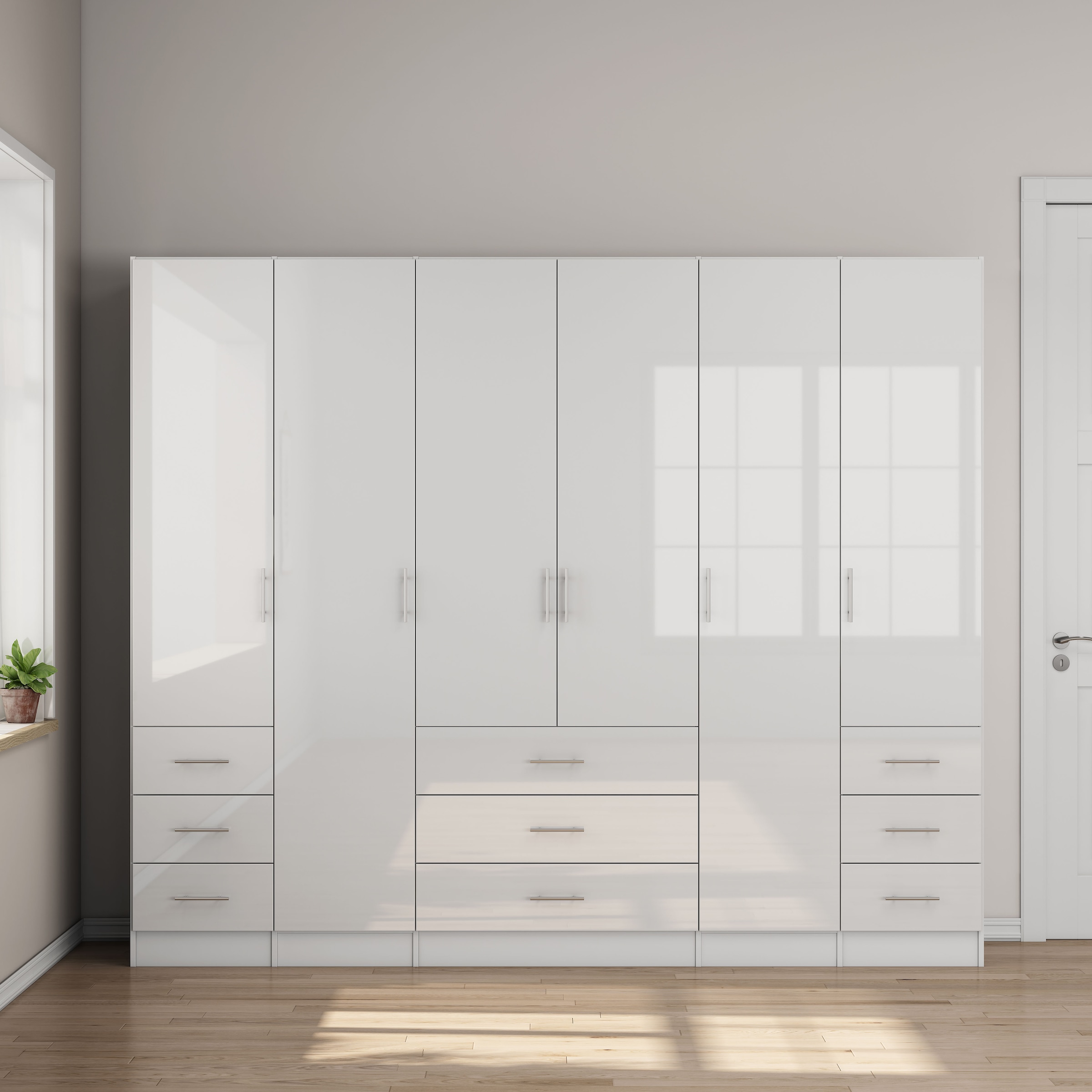 OTTO home Kleiderschrank »Trento Schlafzimmerschrank Garderobe Hochglanz Bestseller« Schrank mit 6 Türen und 9 Schubladen, höchglänzende Fronten