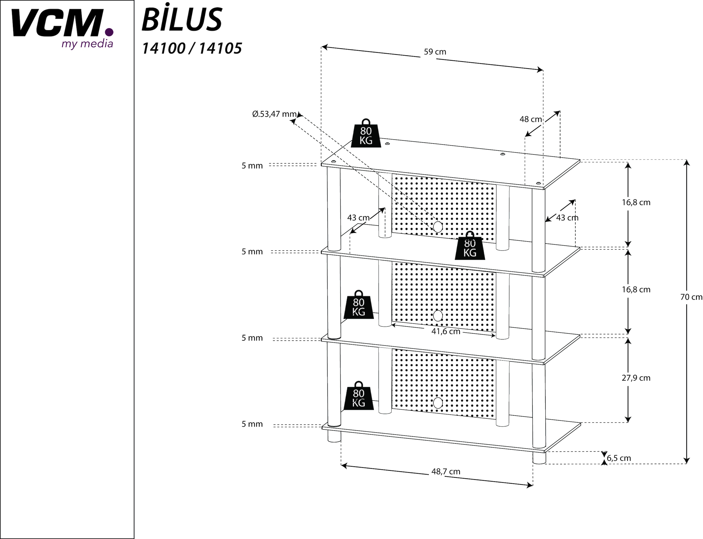 VCM Wohnzimmertisch »Hifi Möbel Rack Alu Glas Phono Mediaregal Bilus«