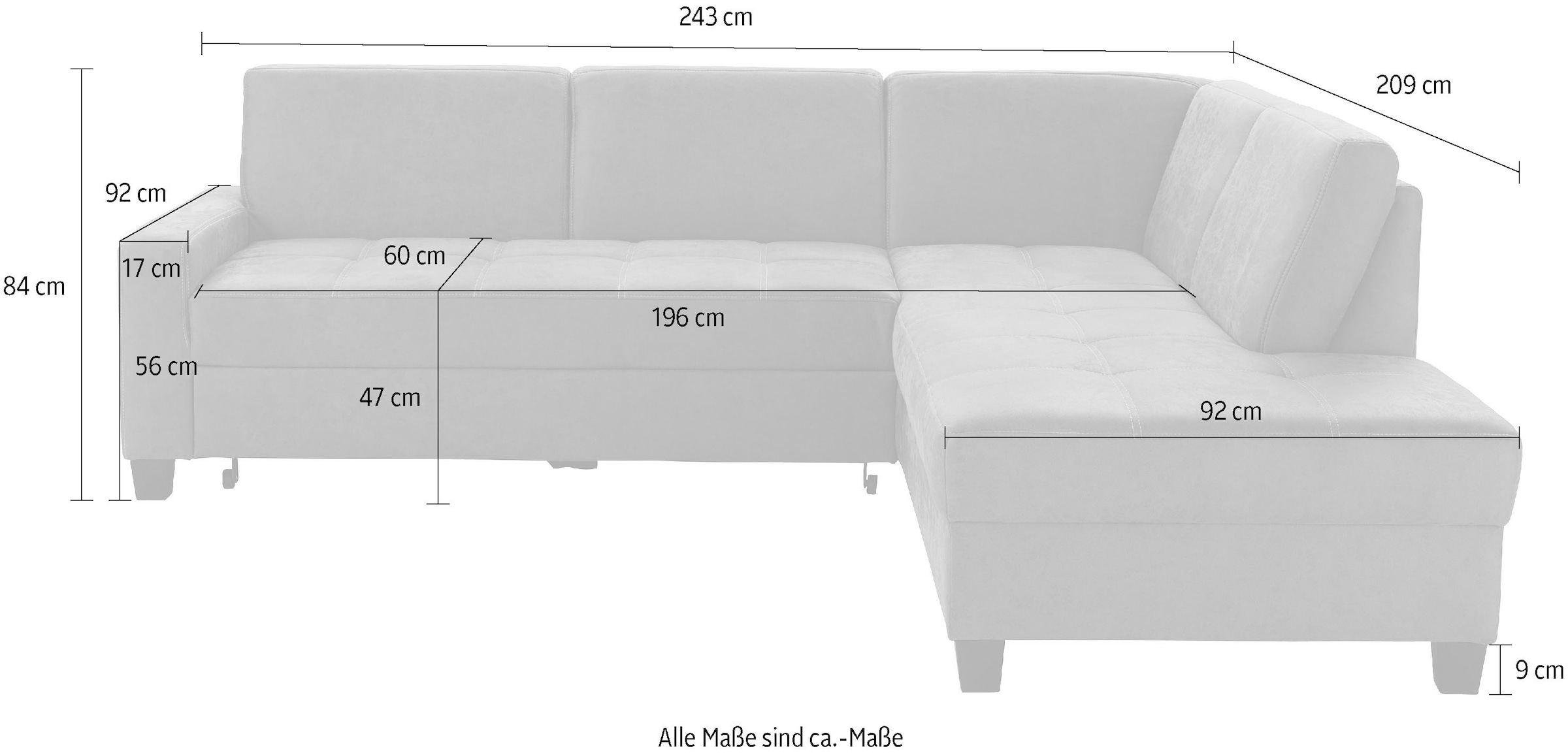 DOMO collection Ecksofa »Florentina zeitlos und elegant, Sitznähte als Designelement, L-Form«, wahlweise mit Bettfunktion, mit Kontrastnaht, Komfortsitzhöhe 47cm