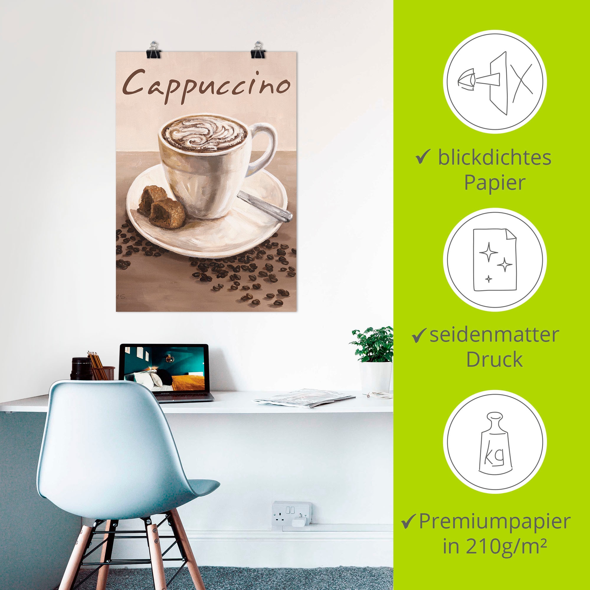 Artland Wandbild »Cappuccino - Kaffee« Kaffee Bilder 1 Stk. tlg. als Leinwandbild, Poster in verschied. Größen