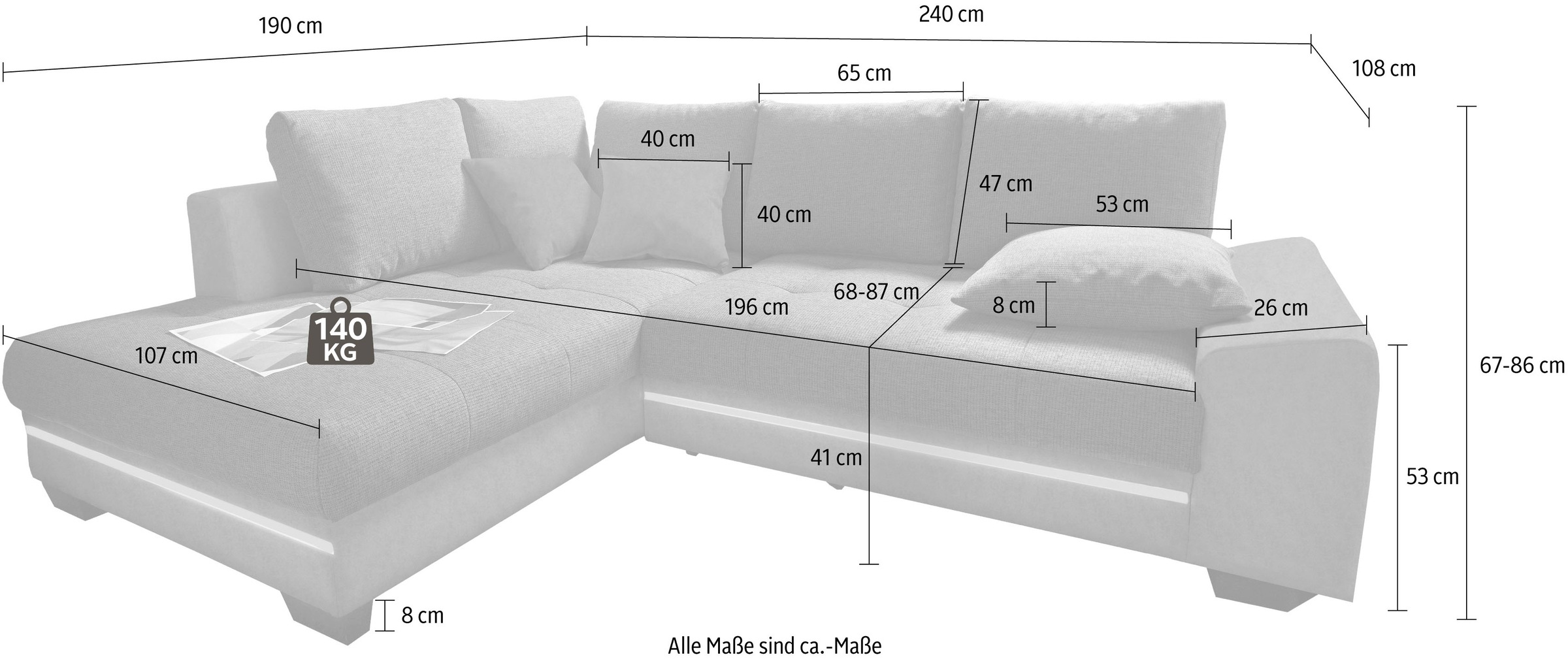 Mr. Couch Ecksofa »Nikita«, wahlweise mit Kaltschaum (140kg Belastung/Sitz), Bettfunktion