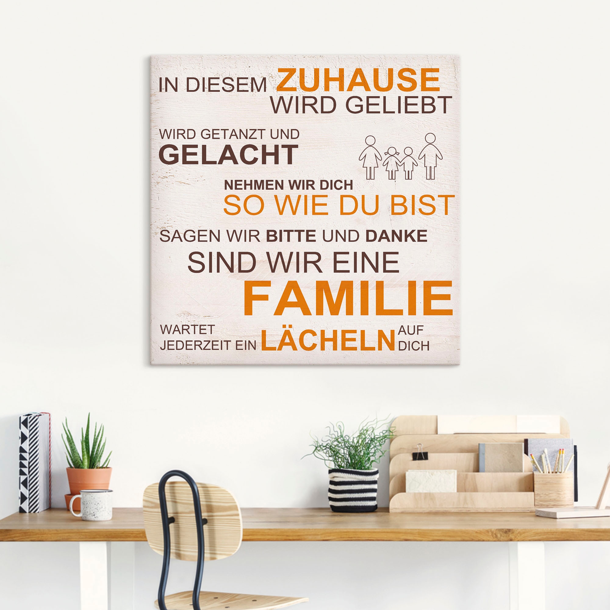 Artland Leinwandbild »In diesem Zuhause - beige« Sprüche & Texte 1 Stk. tlg. auf Keilrahmen gespannt