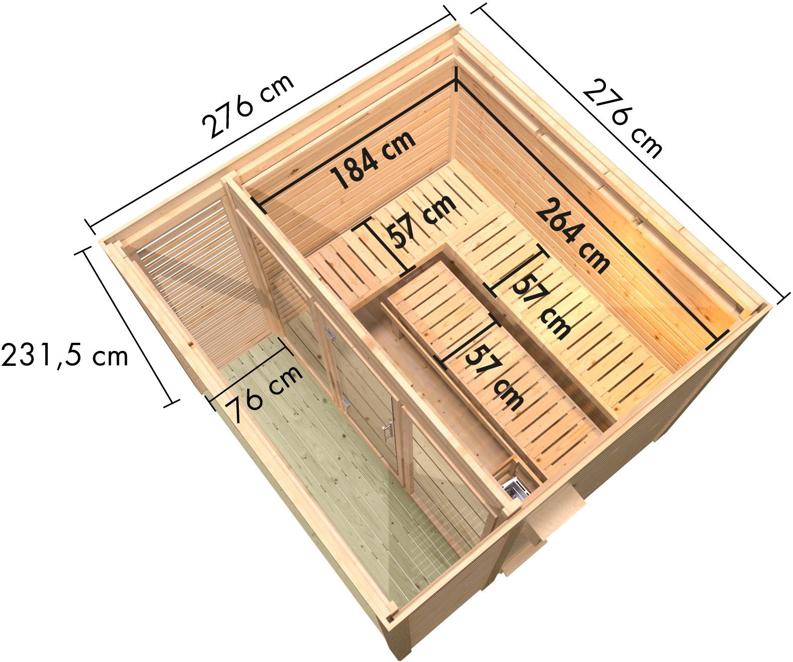 Karibu Saunahaus »»Armin 3« naturbelassen« in verschiedenen Ausführungen erhältlich, Ofen 9 KW externe Strg easy