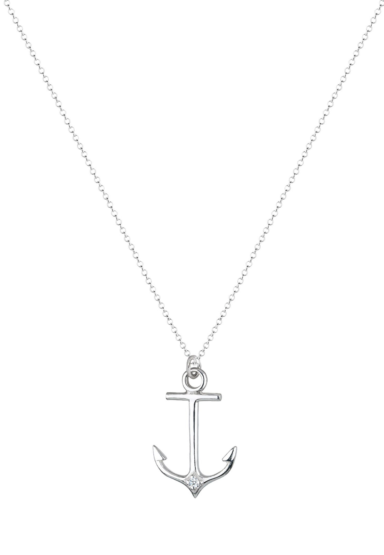 Elli DIAMONDS Silberkette »Halskette Anker Diamant Weiß (0.03ct) 925 Sterling Silber«